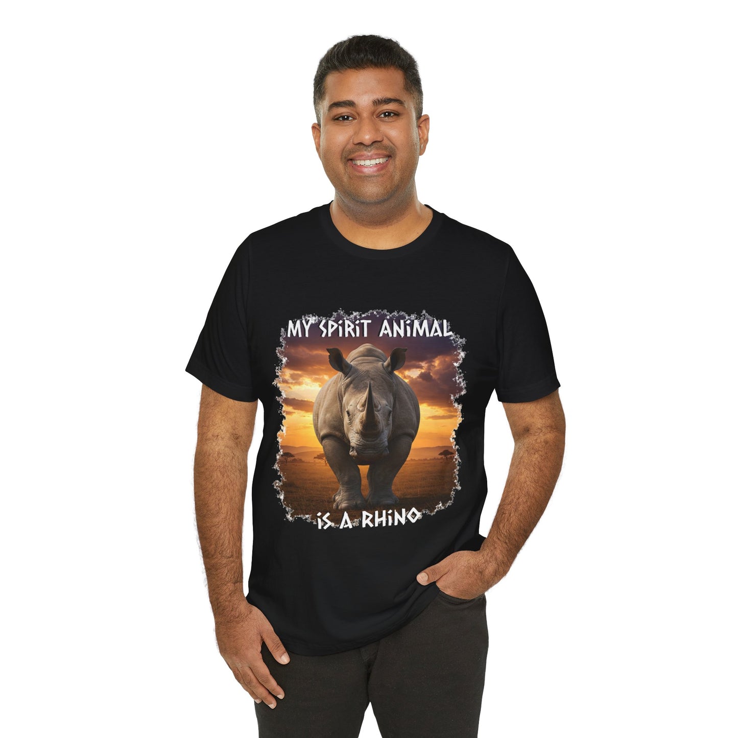 Rhino Spirit Animal Tee, Charging Rhinoceros Shirt for Nature Lovers, Zoo Outings, Safaris, Unisex Jersey Short Sleeve Tee