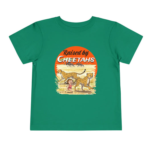 Toddler Short Sleeve Tee - Raised by Cheetahs Funny Adventure Shirt for Girls, Toddlers - Schmartypants