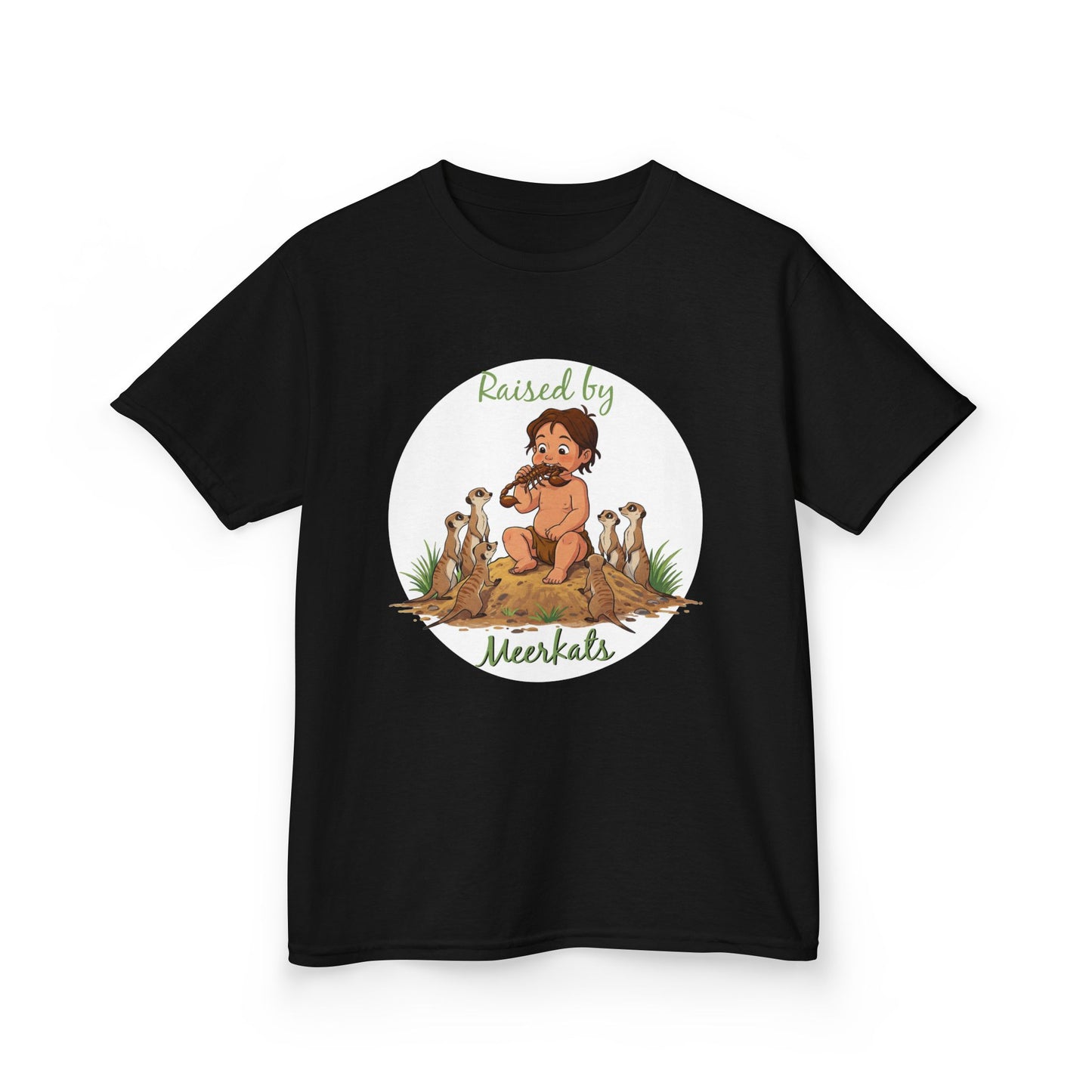 Kids Heavy Cotton™ Tee - Hilarious 'Raised by Meerkats' Design, Cute Animal Tee, Fun Kids T-Shirt, Playful Gift for Animal Lovers, Birthday or Holiday Outfit - Schmartypants