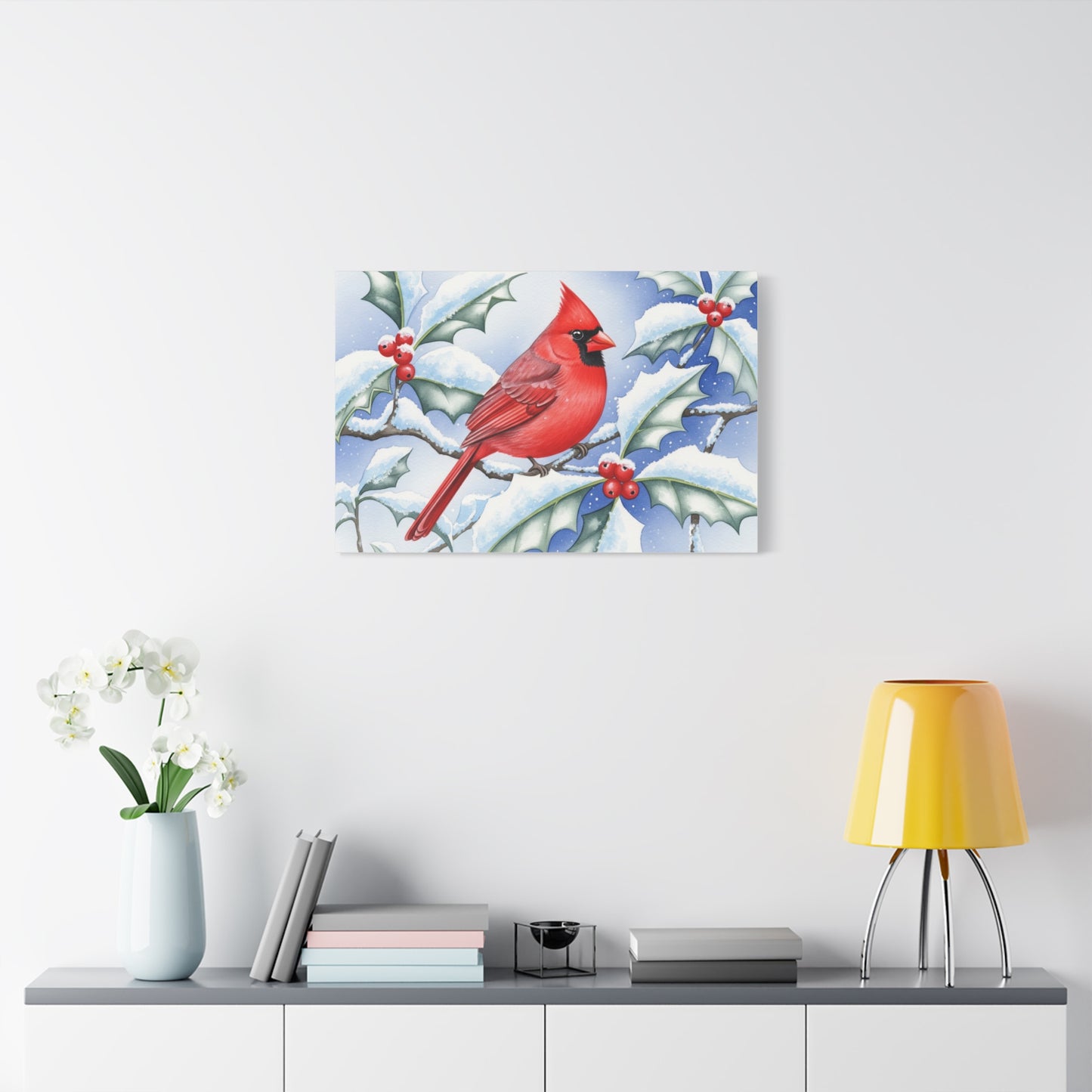 Winter Cardinal Canvas Art Print, Holiday Home Decor, Red Bird Wall Art, Christmas Decoration, Nature Artwork