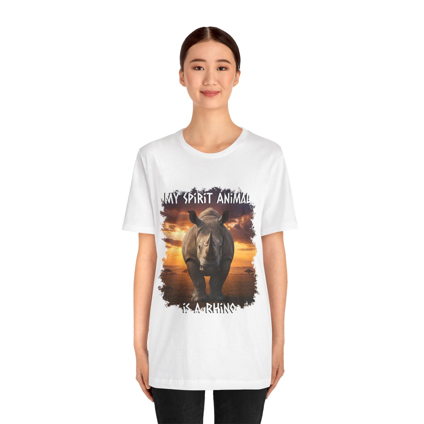 Rhino Spirit Animal Tee, Charging Rhinoceros Shirt for Nature Lovers, Zoo Outings, Safaris, Unisex Jersey Short Sleeve Tee