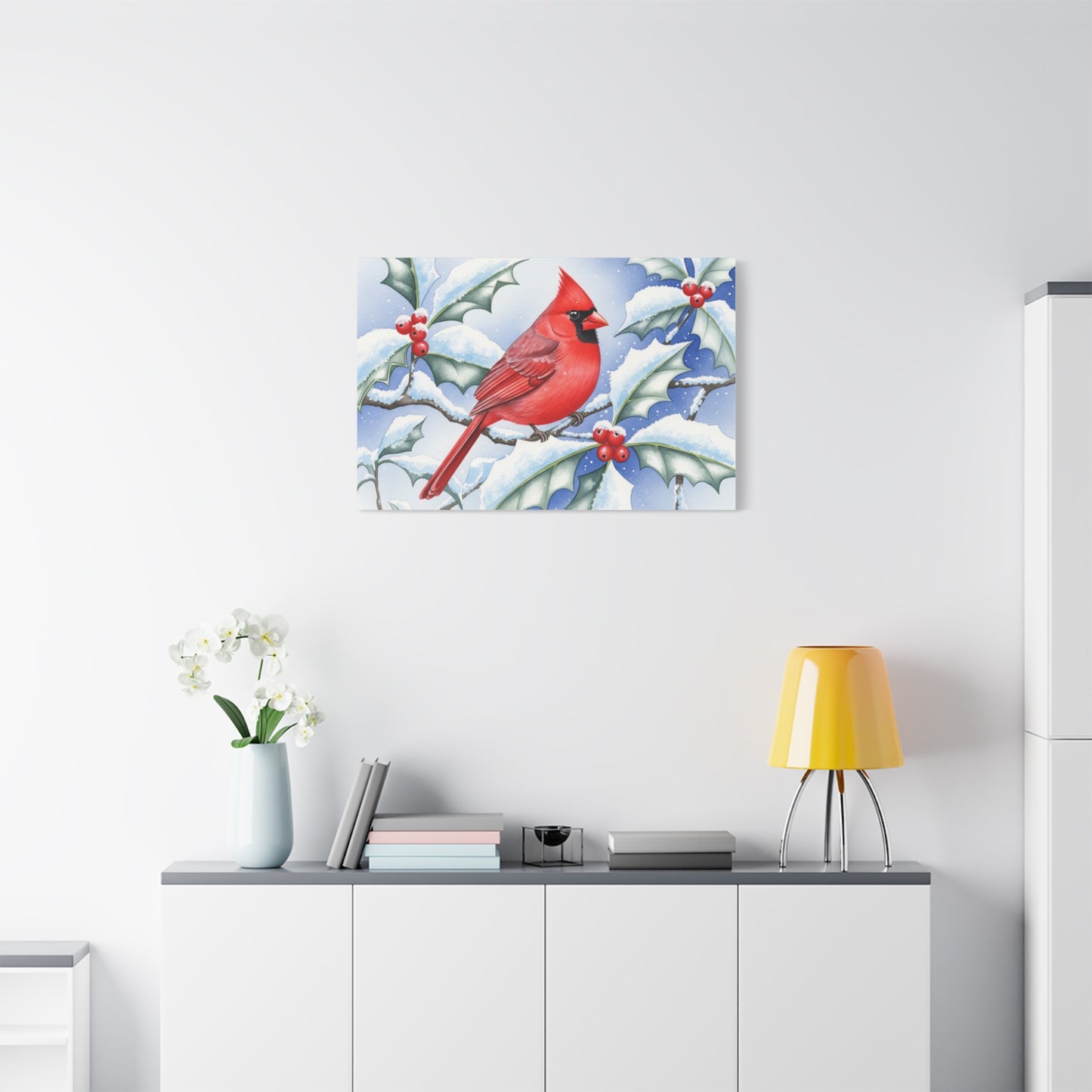 Winter Cardinal Canvas Art Print, Holiday Home Decor, Red Bird Wall Art, Christmas Decoration, Nature Artwork