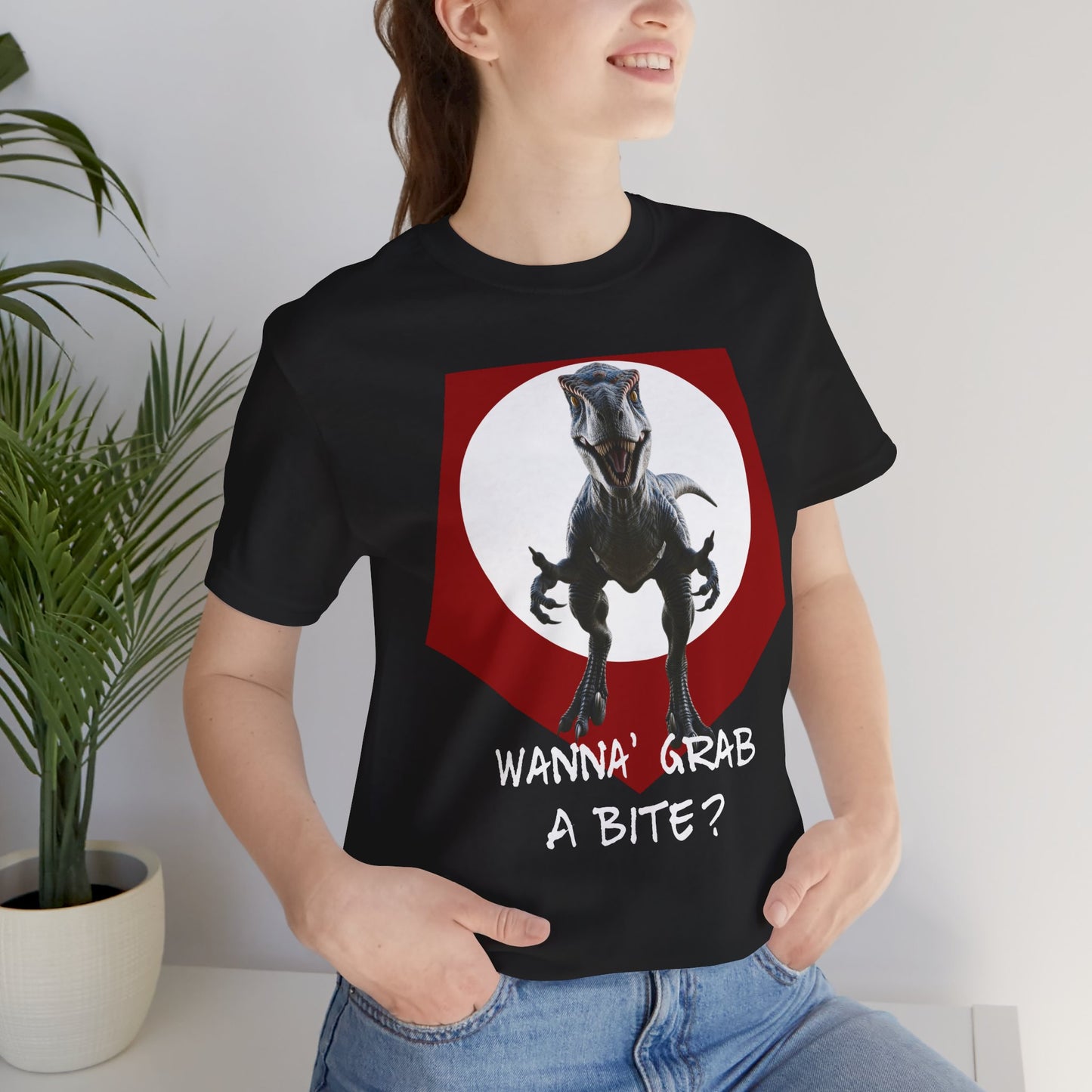 Funny Dinosaur Velociraptor 'Grab a Bite' Graphic Tee - Perfect for Casual Wear, Birthday Gifts, Jurassic Theme Parties, Chefs