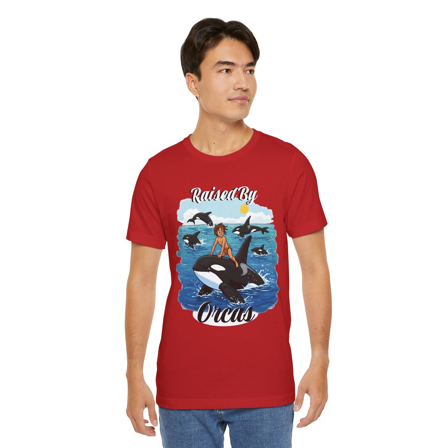 Funny 'Raised by Orca's' Tee - Perfect for Ocean Lovers, Beach Days, Summer Vacations, Gift for Marine Life Enthusiasts, Cute Animal Shirt