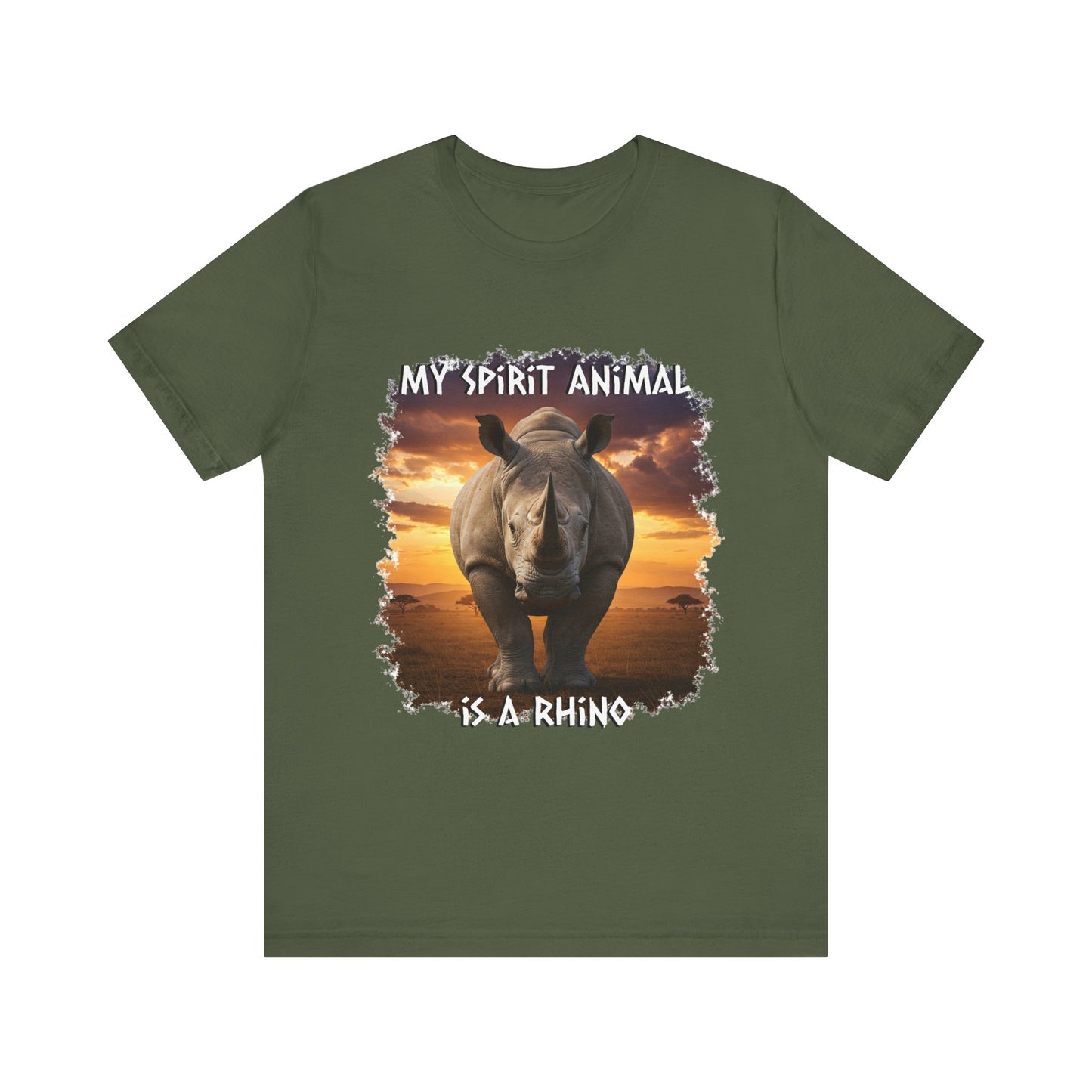 Rhino Spirit Animal Tee, Charging Rhinoceros Shirt for Nature Lovers, Zoo Outings, Safaris, Unisex Jersey Short Sleeve Tee