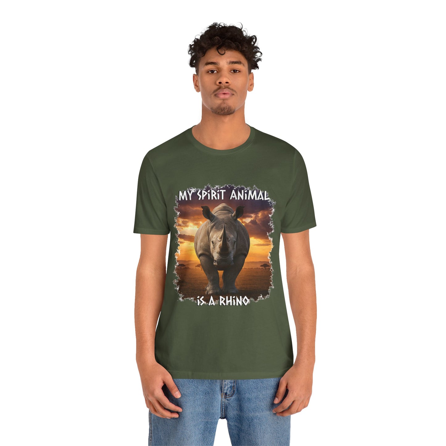 Rhino Spirit Animal Tee, Charging Rhinoceros Shirt for Nature Lovers, Zoo Outings, Safaris, Unisex Jersey Short Sleeve Tee