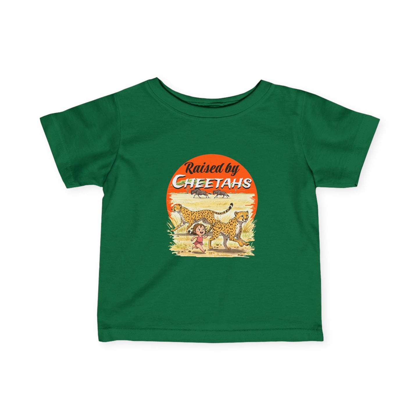 Cute Girls Infant Fine Jersey Tee - Funny 'Raised by Cheetahs' Design - Schmartypants