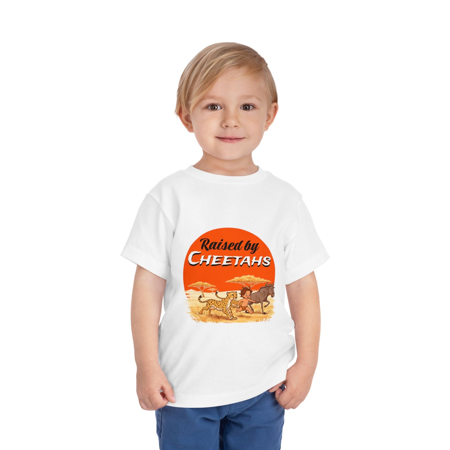 Toddler Boys Short Sleeve Tee with 'Raised by Cheetahs' Design | Funny Kids T-Shirt, Animal Lover Gift, Summer Outfit, Safari Theme - Schmartypants
