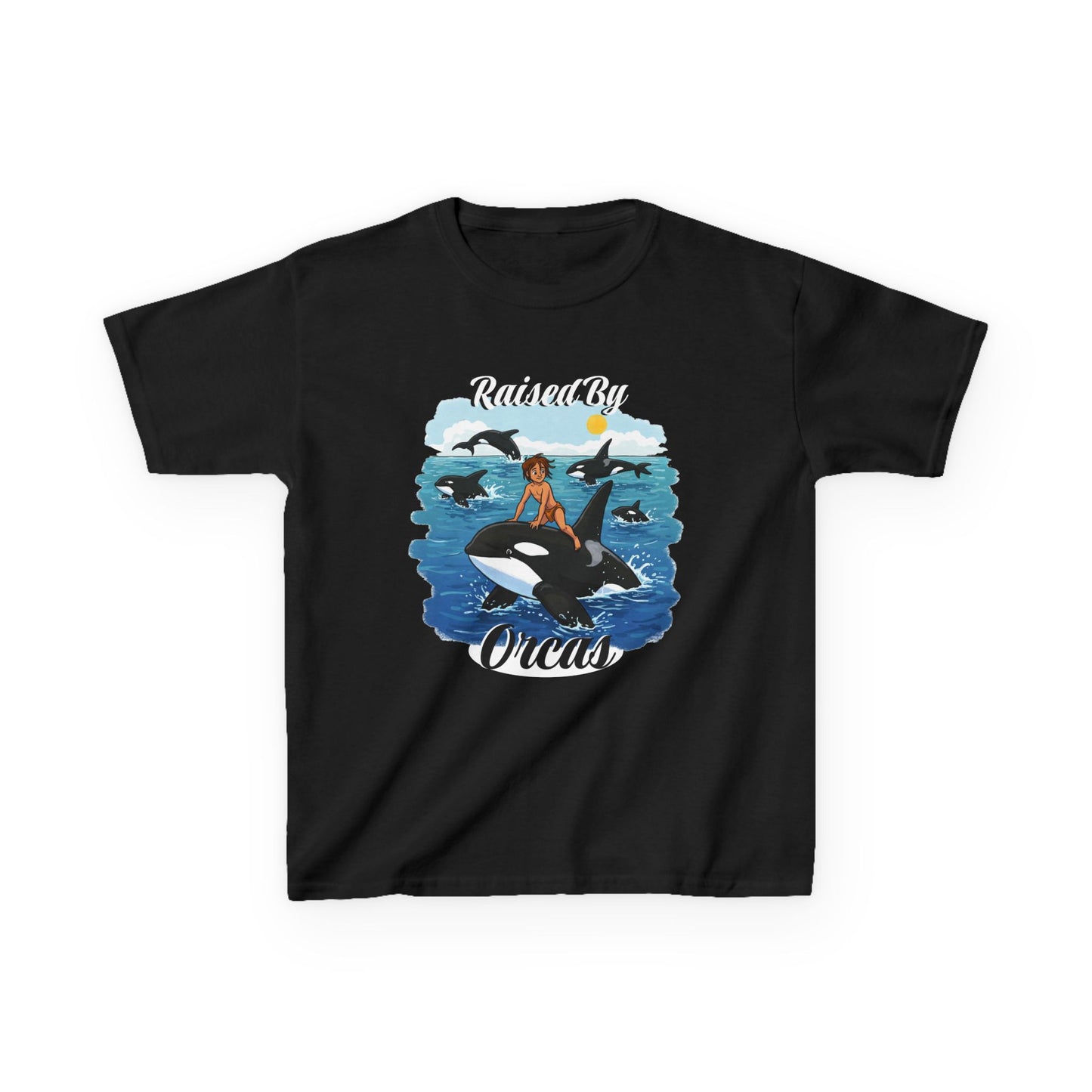 Funny Whale-Themed Kids Tee, 'Raised By Orcas' Shirt - Perfect for Ocean Lovers, Gifts for Birthdays, Summer Camps, Beach Days, Fun Tees
