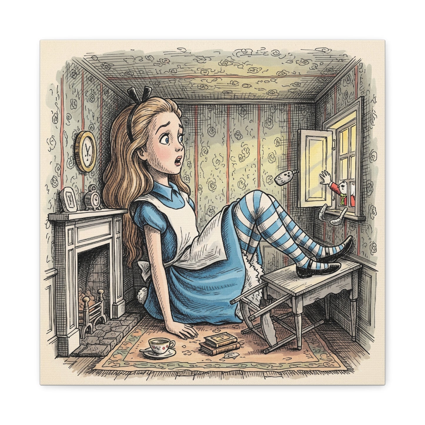 Alice in Wonderland Canvas Print Wall Art, Stretched Matte Canvas, Fantasy Children's Classic, Home Decor, Nursery Decoration