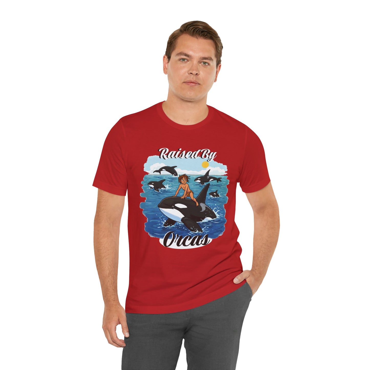 Funny 'Raised by Orca's' Tee - Perfect for Ocean Lovers, Beach Days, Summer Vacations, Gift for Marine Life Enthusiasts, Cute Animal Shirt