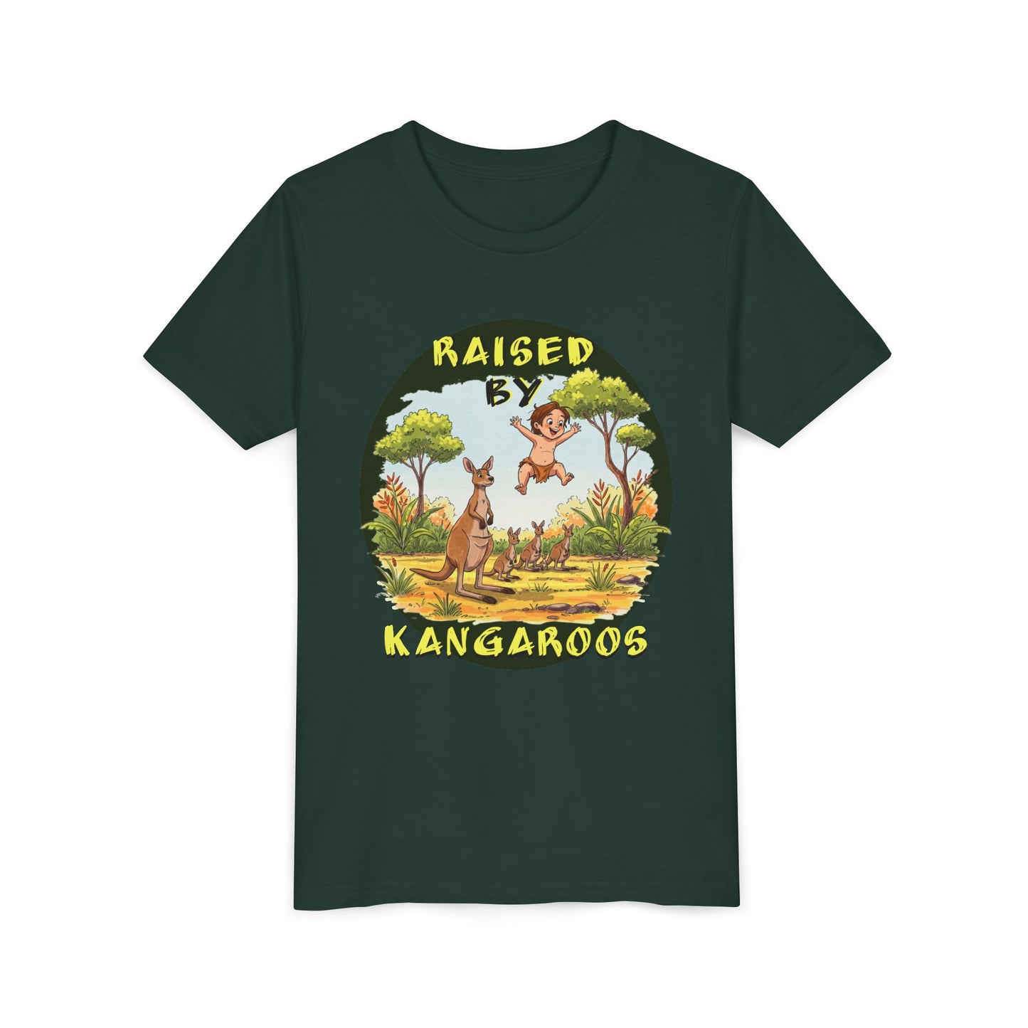 'Raised by Kangaroos' Youth Short Sleeve Tee - Fun Nature Graphic T-Shirt for Kids, Aussies - Schmartypants