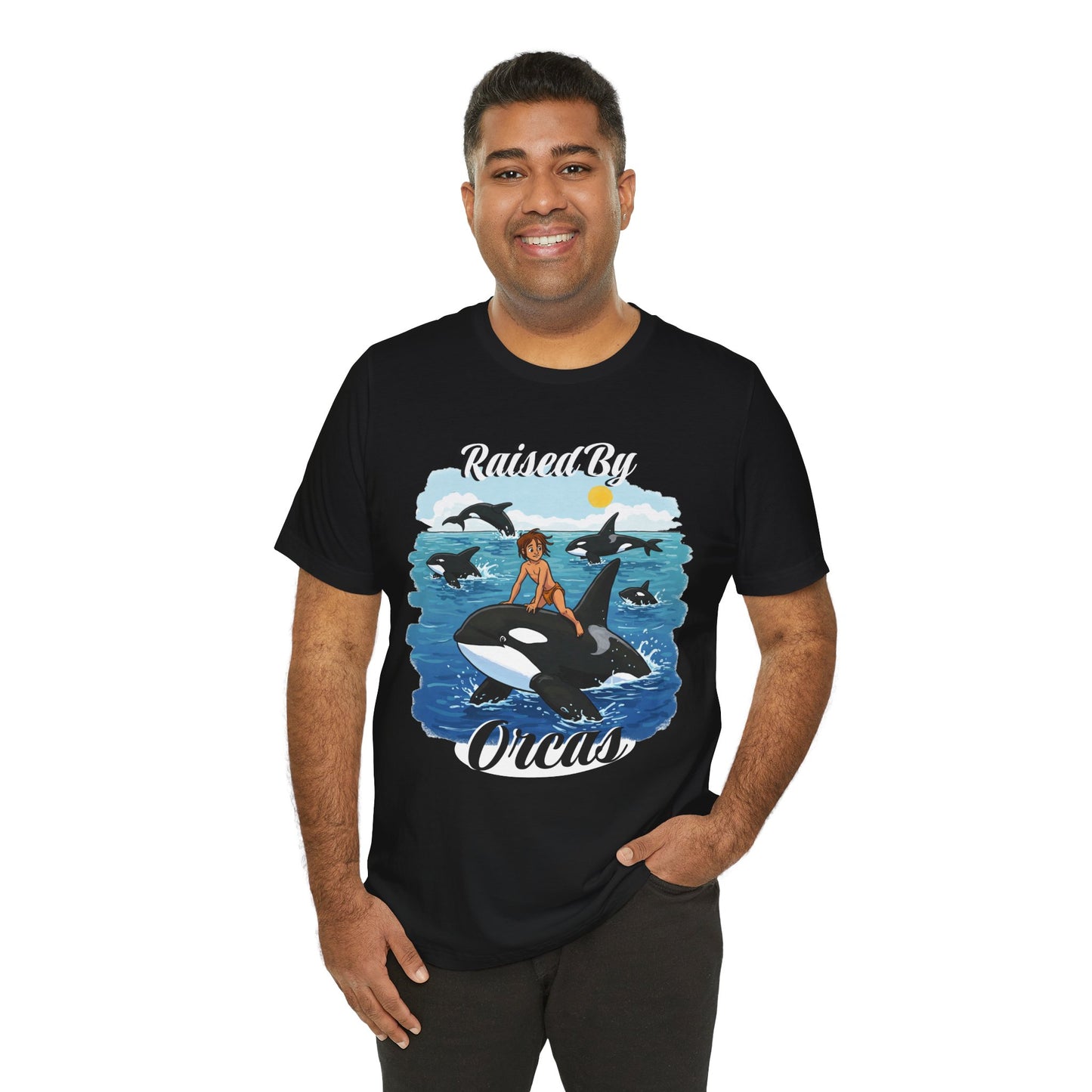 Funny 'Raised by Orca's' Tee - Perfect for Ocean Lovers, Beach Days, Summer Vacations, Gift for Marine Life Enthusiasts, Cute Animal Shirt