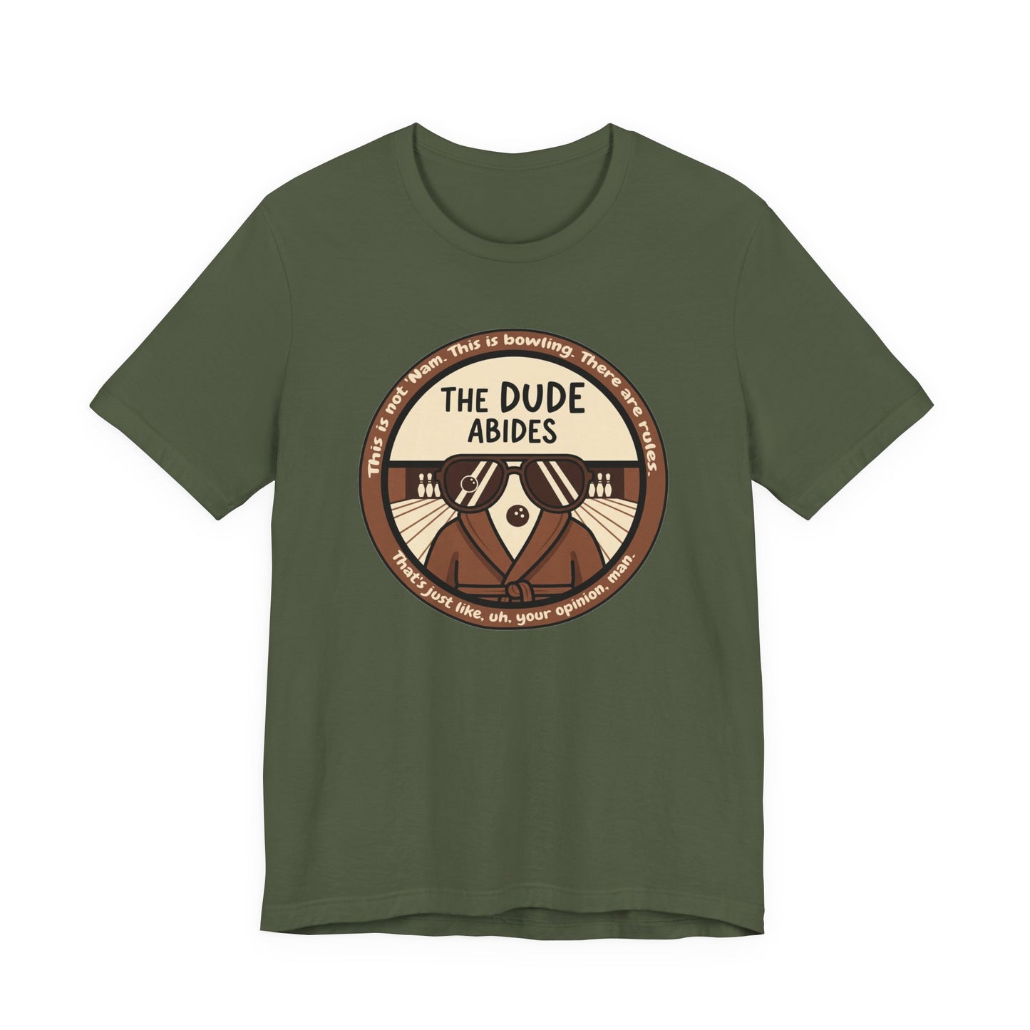 The Dude Abides Tee, Unisex T-Shirt for Movie Lovers, Gift for The Big Lebowski Fans, Casual Wear, Retro Vibe Bowling Tee