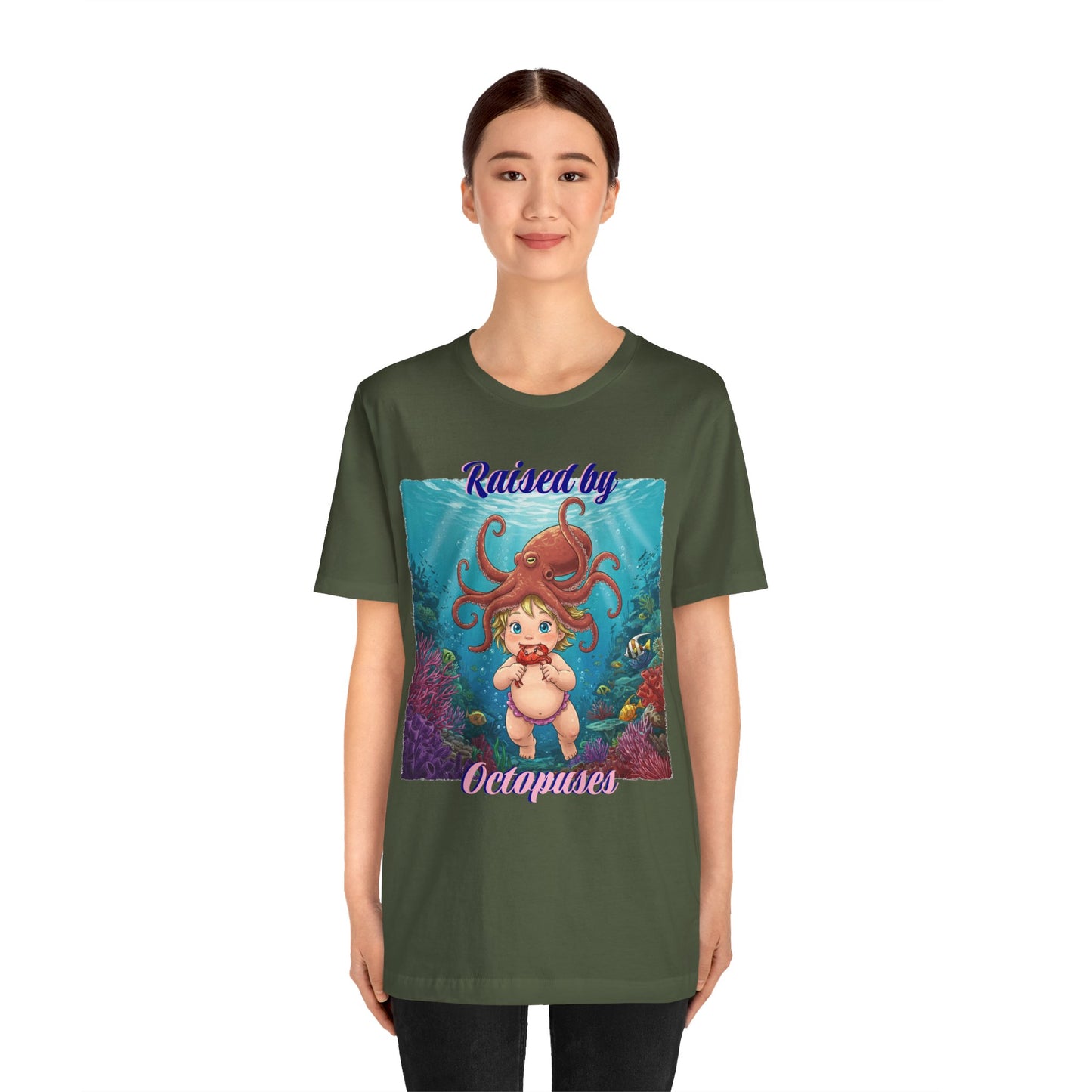 'Raised by Octopuses' Funny Octopus Themed Unisex Tee, Perfect for Ocean Lovers, Birthday Gift, Casual Wear, Summer Outing, Nautical Themed Apparel