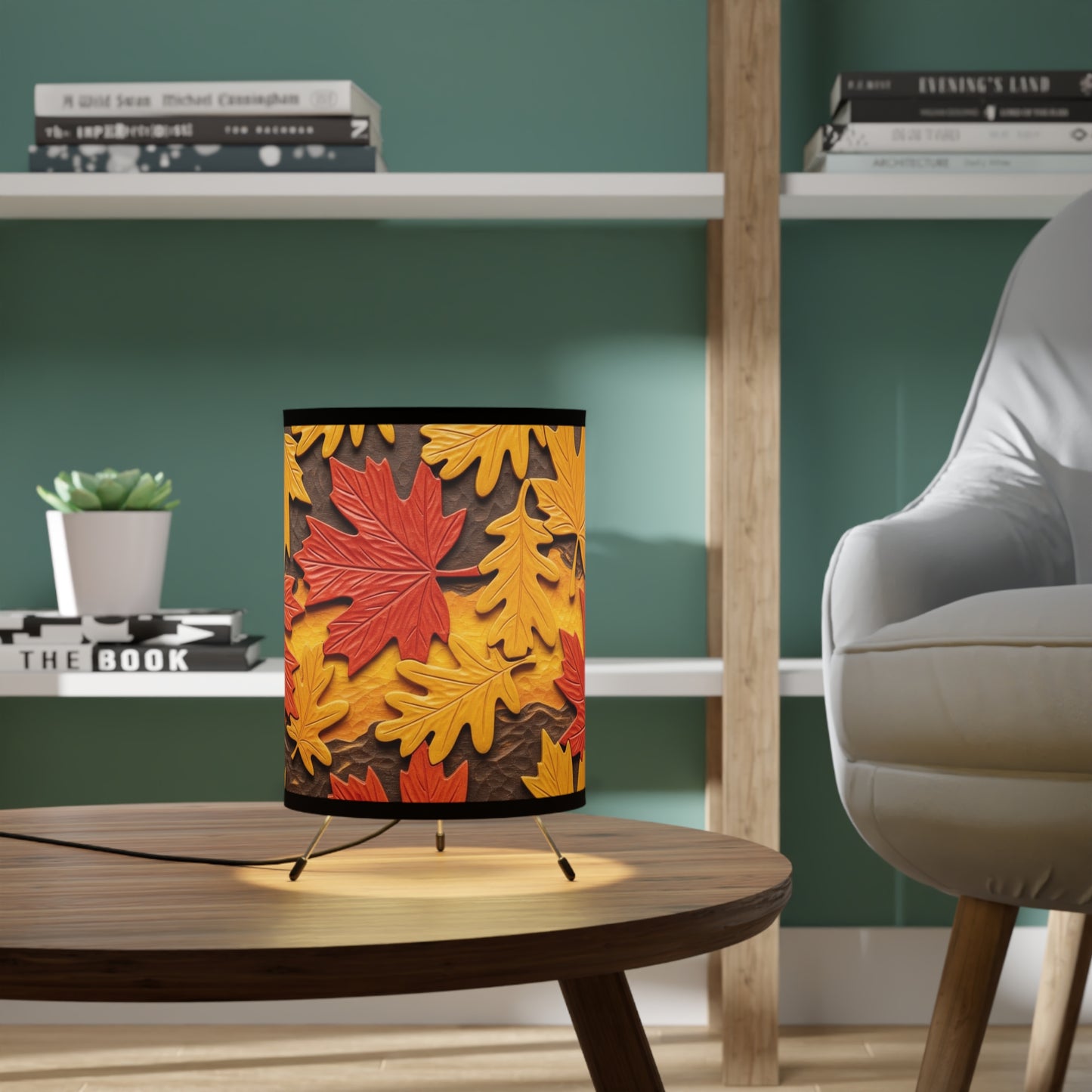 Fall Leaf Tripod Lamp, Cozy Home Decor, Autumn Lighting, Nature-Inspired Shade, Ideal Gift for Fall Enthusiasts