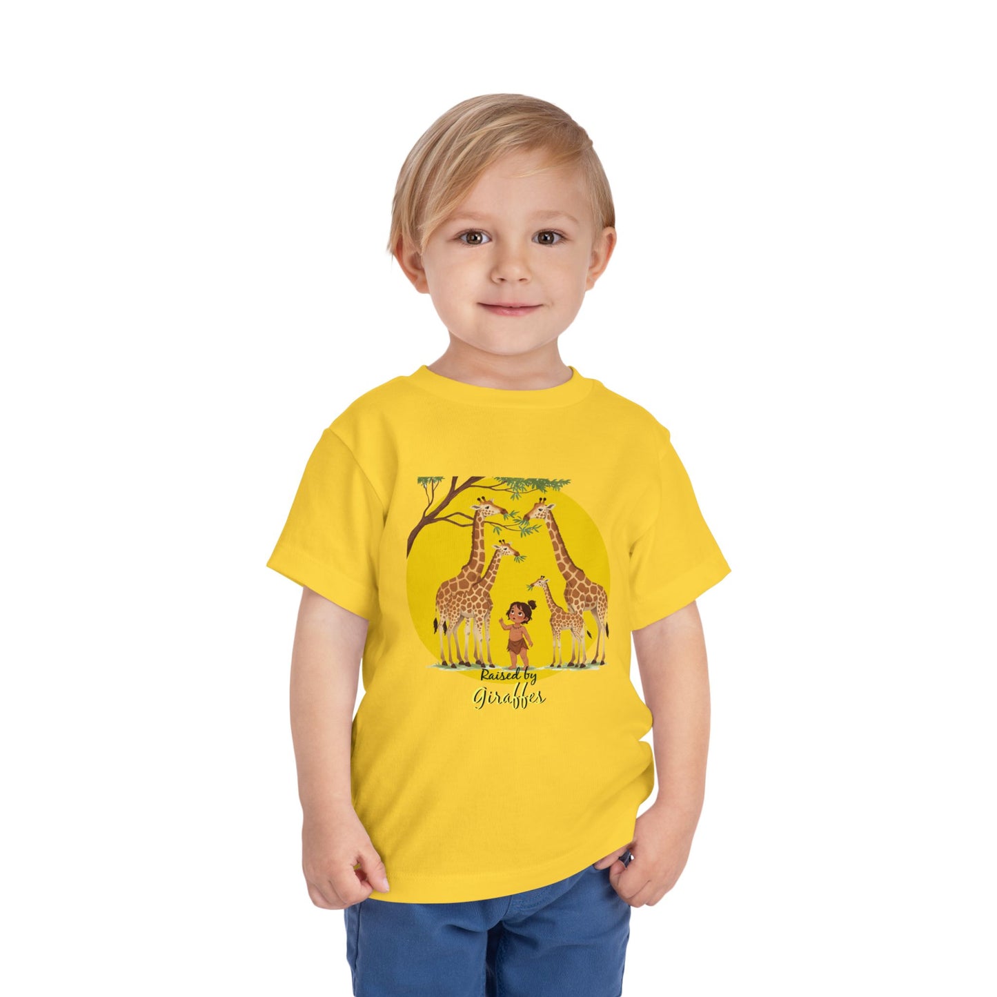 Cute Toddler Short Sleeve Tee - Funny 'Raised by Giraffes' Design - Schmartypants