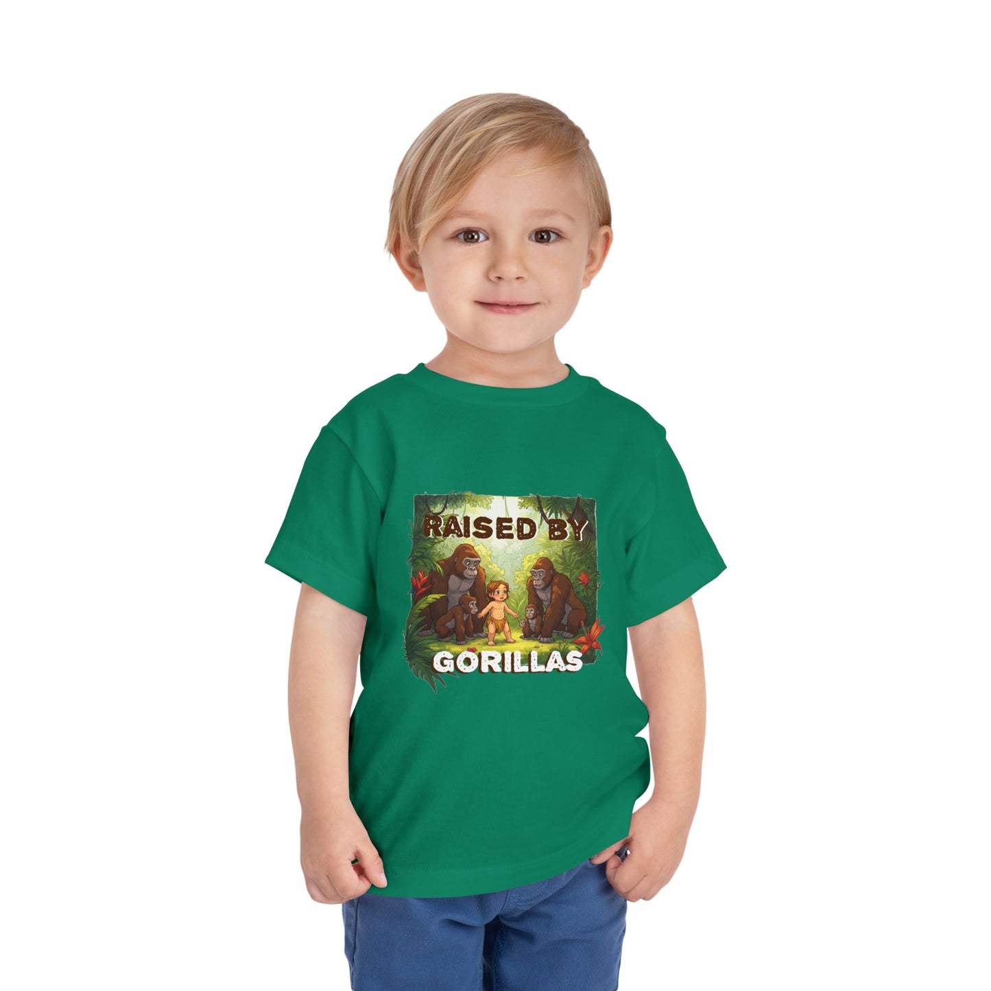 Funny and Adorable Toddler Tee - 'Raised by Gorillas' Design for kids who love gorillas - Schmartypants