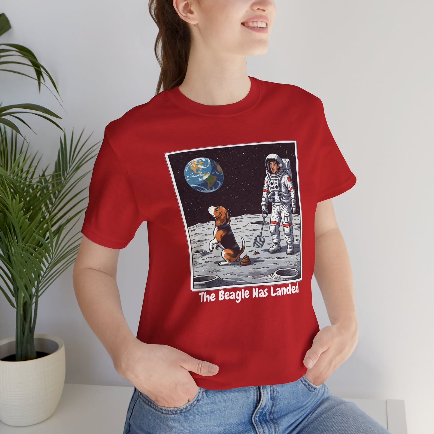 Funny Beagle Moon Landing Tee - "The Beagle Has Landed" Graphic, Pooper Scooping Astronaut Shirt, Unisex Casual T-Shirt, Cool Pet Gift