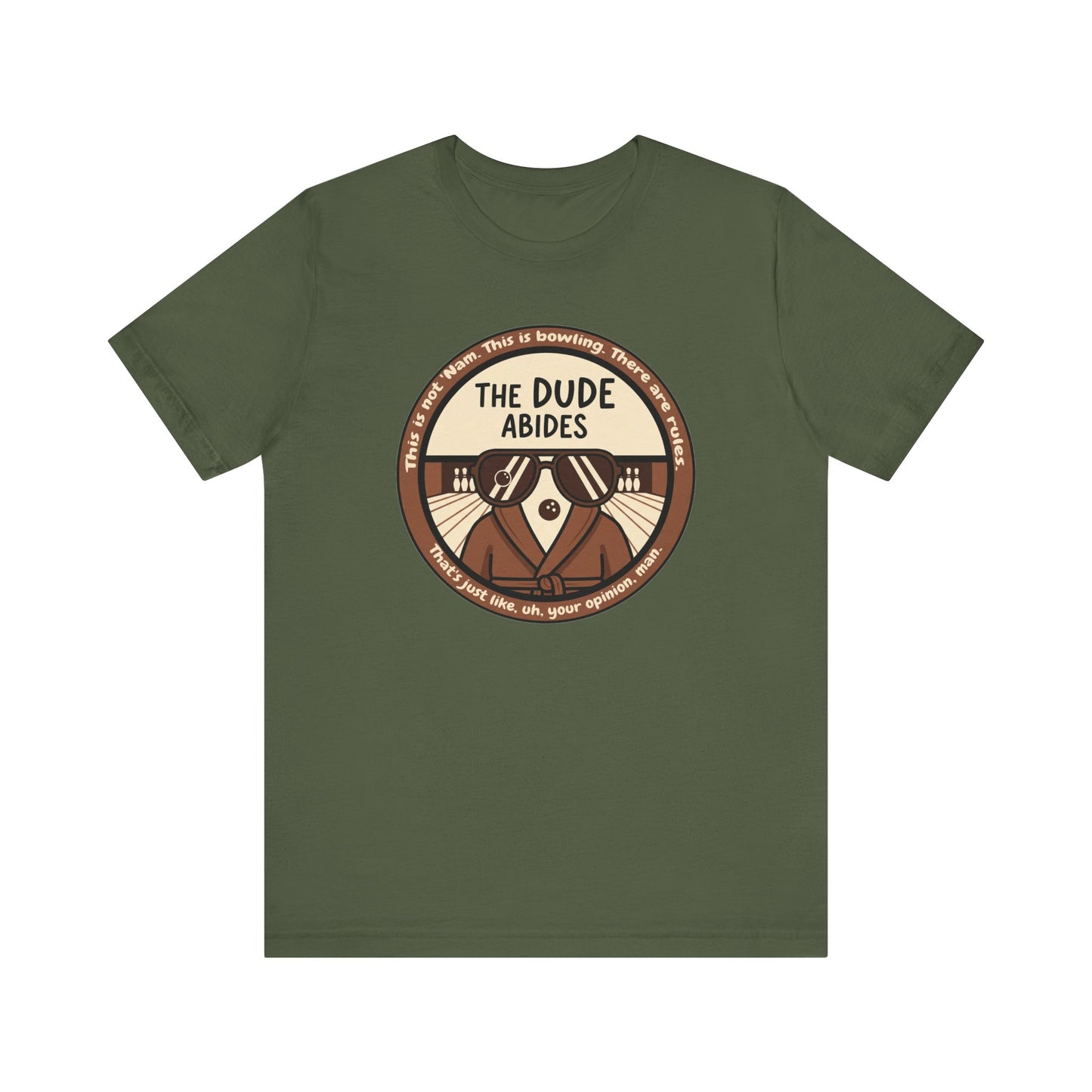 The Dude Abides Tee, Unisex T-Shirt for Movie Lovers, Gift for The Big Lebowski Fans, Casual Wear, Retro Vibe Bowling Tee