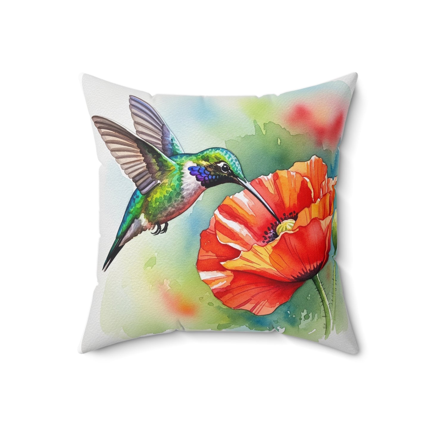 Vibrant Hummingbird Pillow - Floral Decor, Home Accent, Gift for Nature Lovers, Botanical Art, Spring Decor