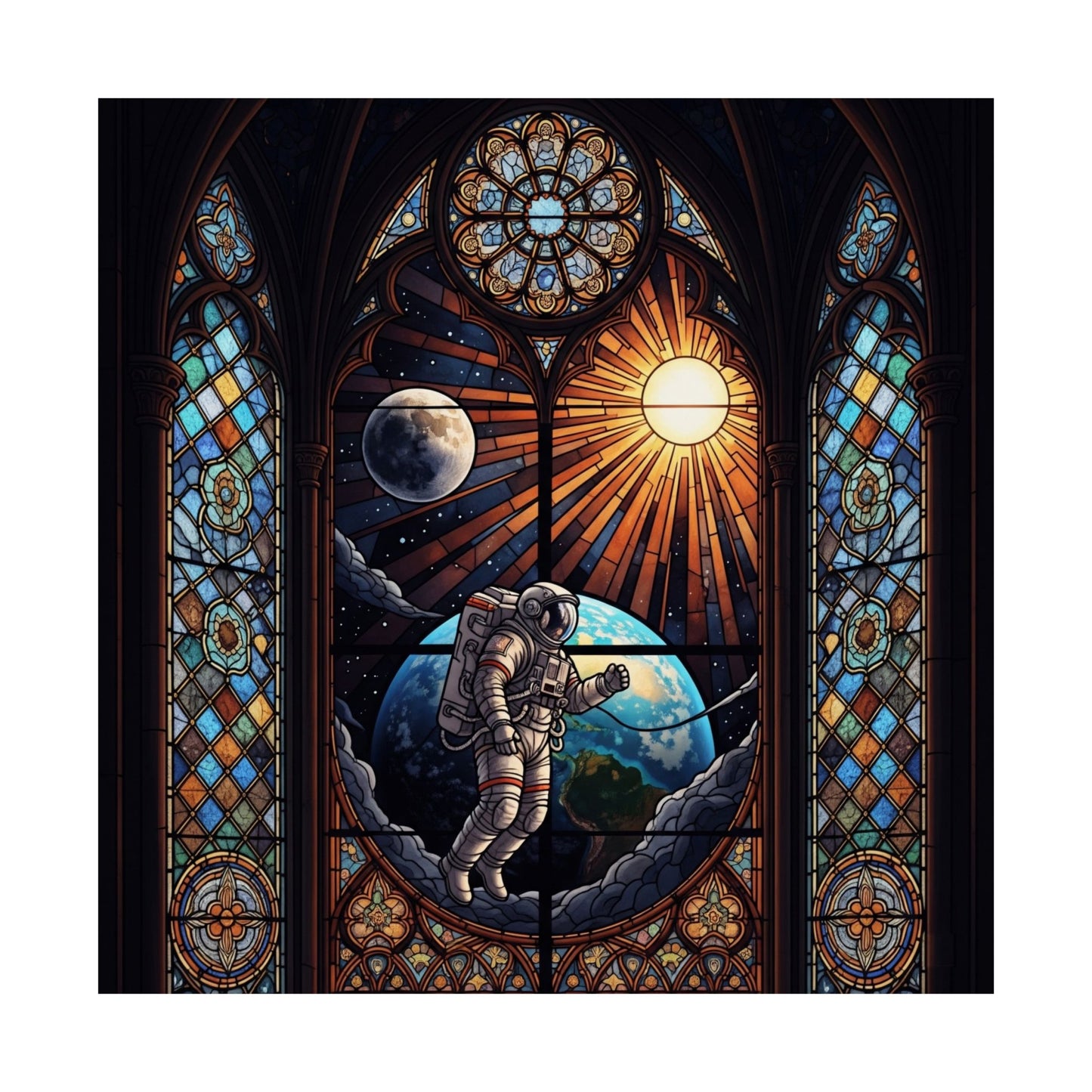 Astronaut Stained Glass Poster, Space Art Print, Celestial Wall Decor, Unique Gift for Space Lovers, Home Office Decoration