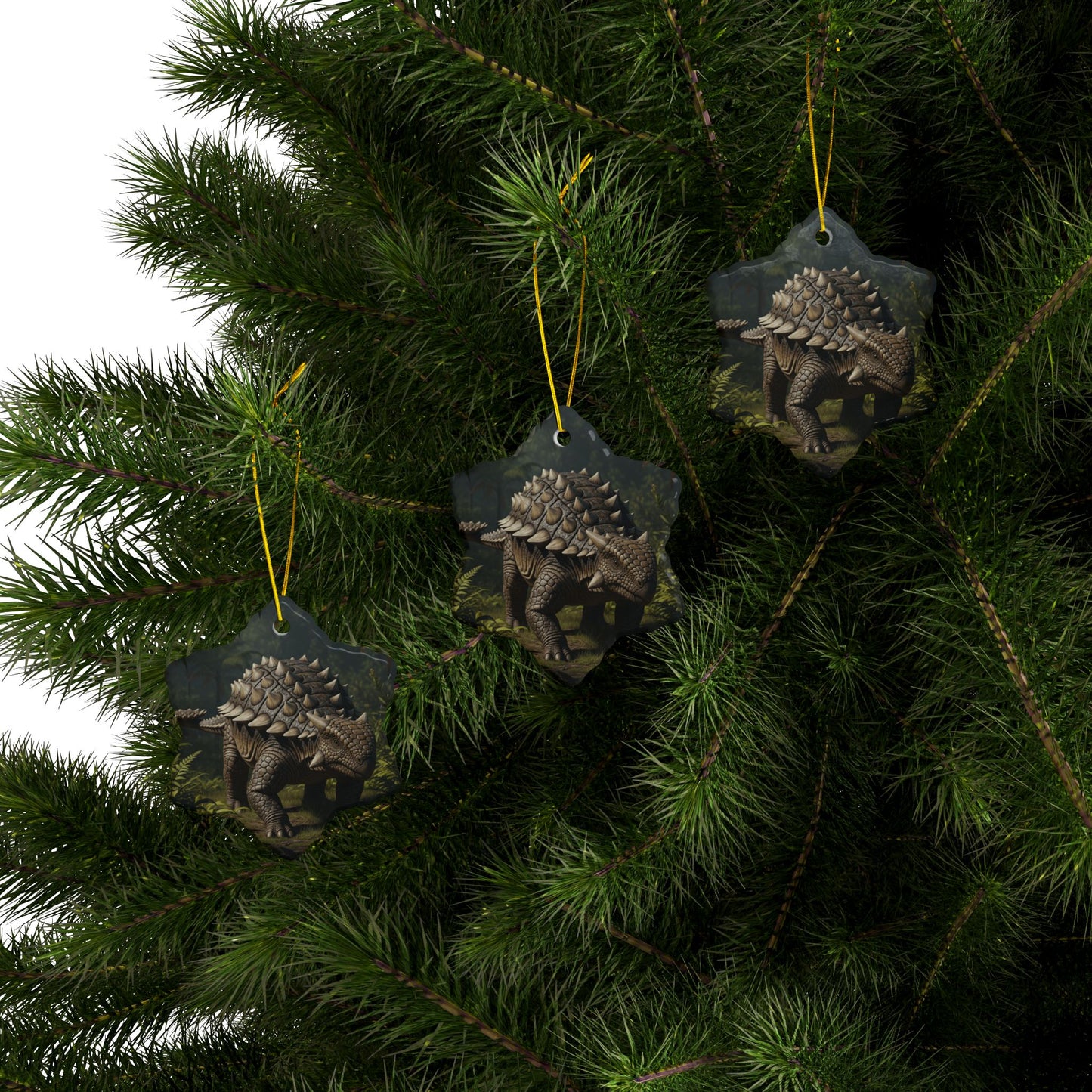 Ankylosaurus Dinosaur-Themed Ceramic Ornaments, Unique Holiday Decor, Perfect for Kids' Rooms, Gifts for Nature Lovers, 2-Sided Print