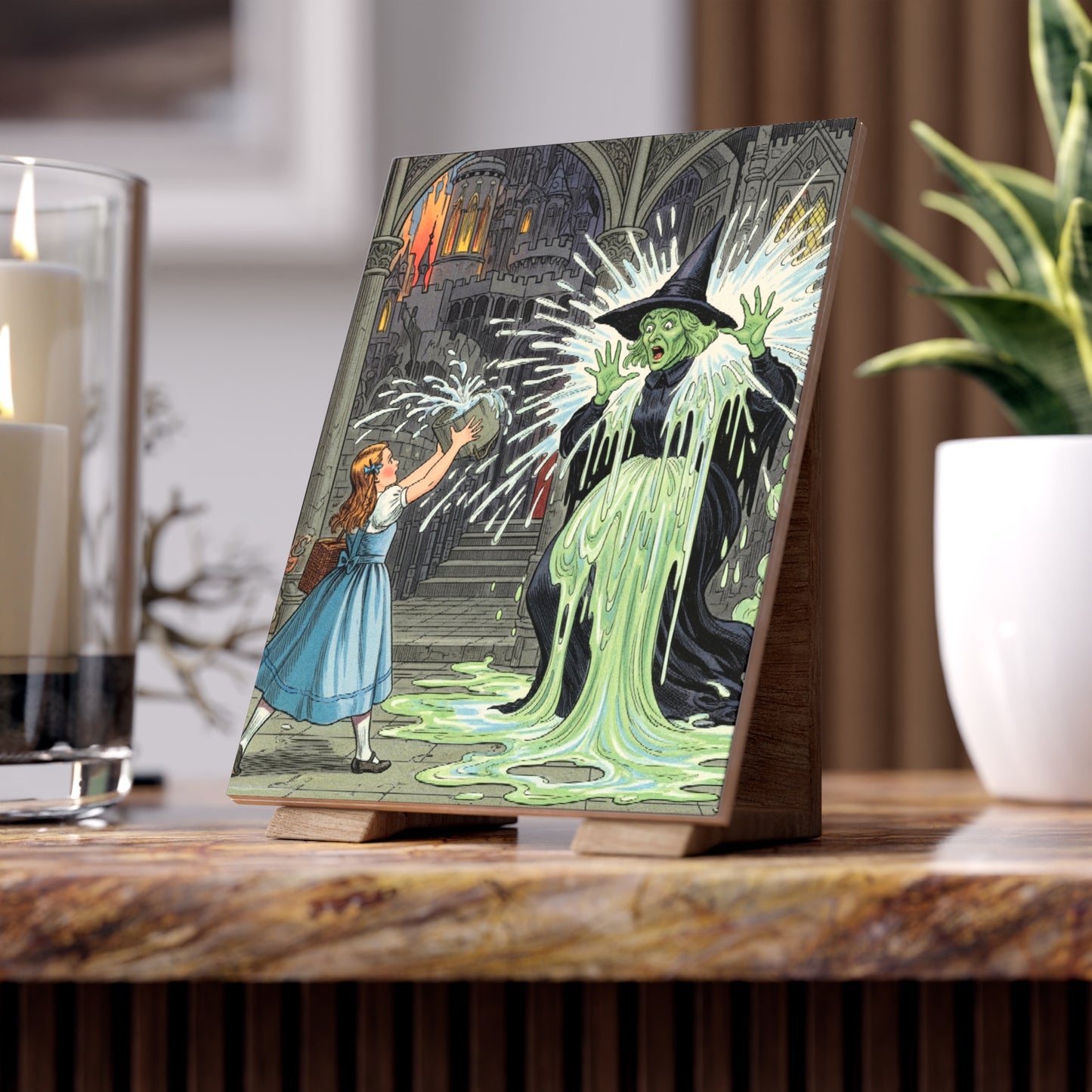 Ceramic Photo Tile, The Wizard of Oz Dorothy Melts the Wicked Witch, Nursery Decor, Baby Shower Gift, Personalized Tile, Child's Bedroom