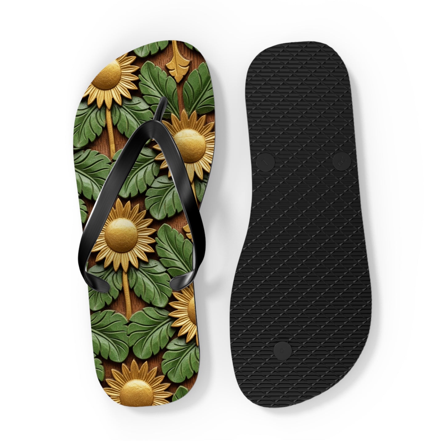 Stylish Floral Flip Flops, Personalized Beach Sandals, Sunflower Summer Footwear, Vacation Essential, Boho Chic Footwear