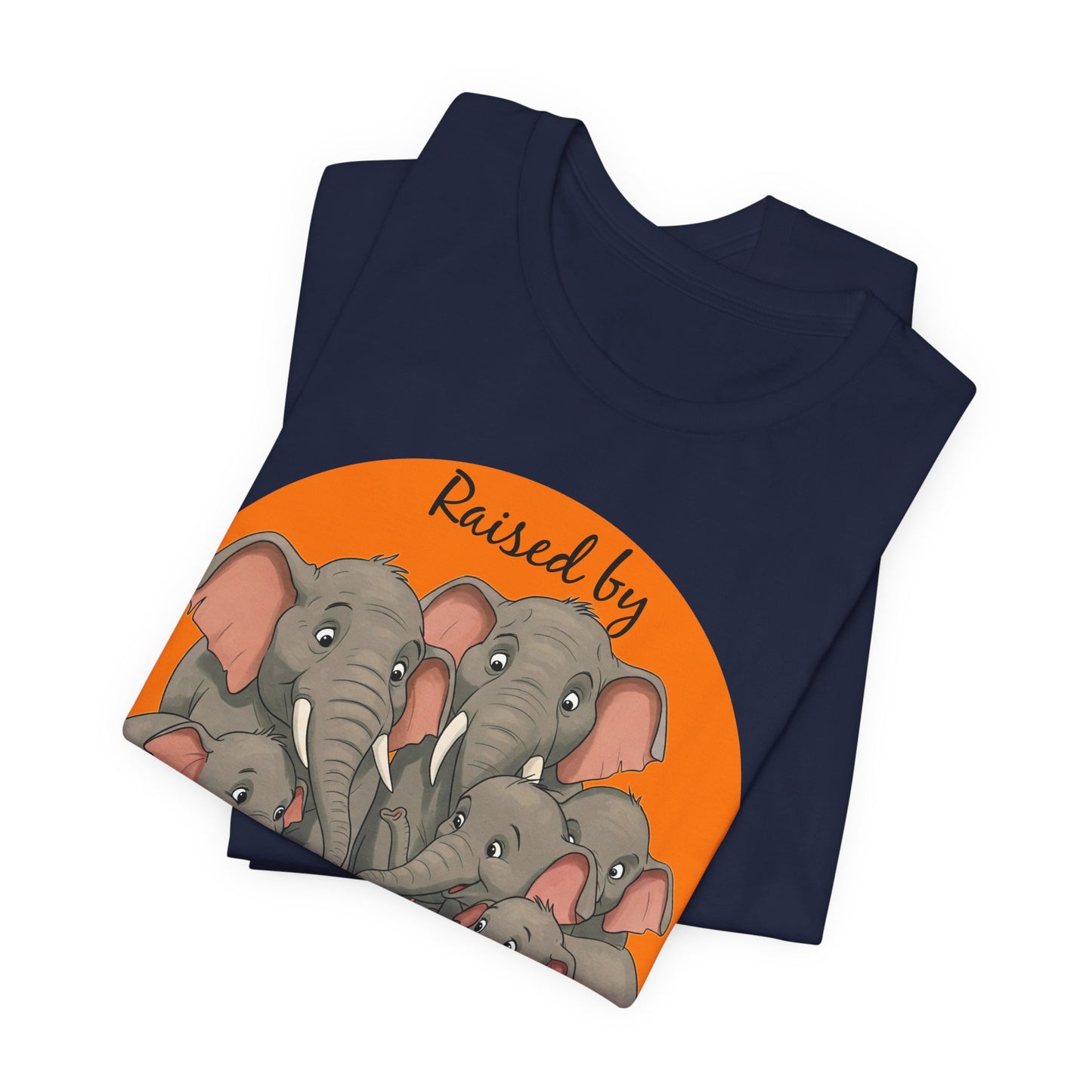 Elephant Lovers Tee - Funny 'Raised by Elephants' Unisex Jersey Short Sleeve Shirt - Wildlife and Nature Lovers Shirt (Male Character Version) - Schmartypants