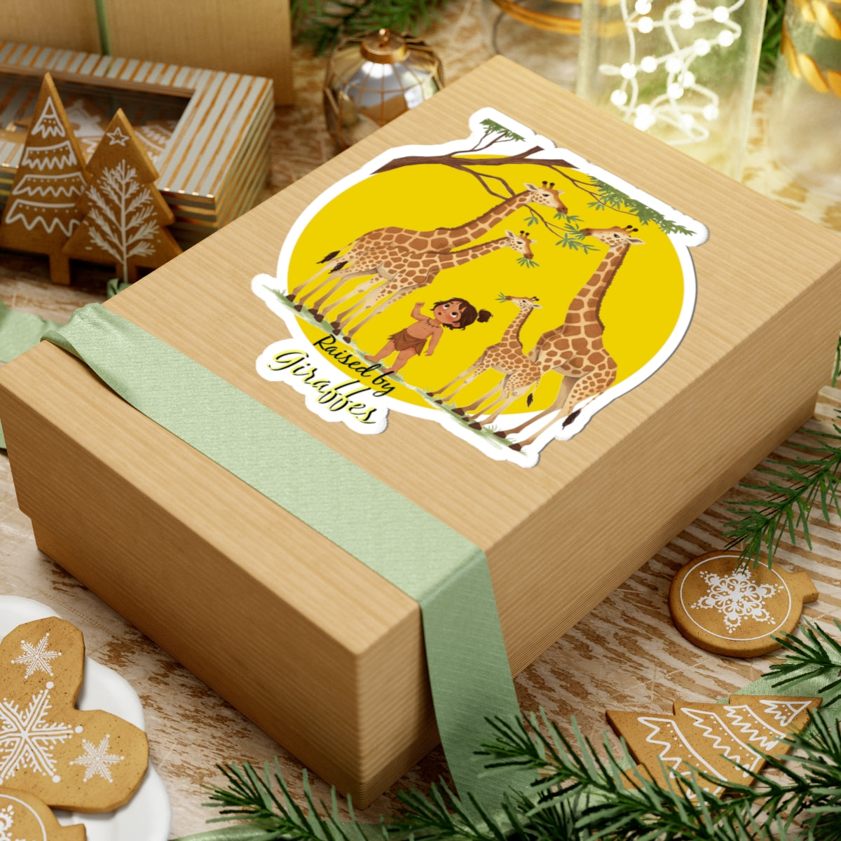 Funny Giraffe Stickers - "Raised by Giraffes" for Nature Lovers - Schmartypants