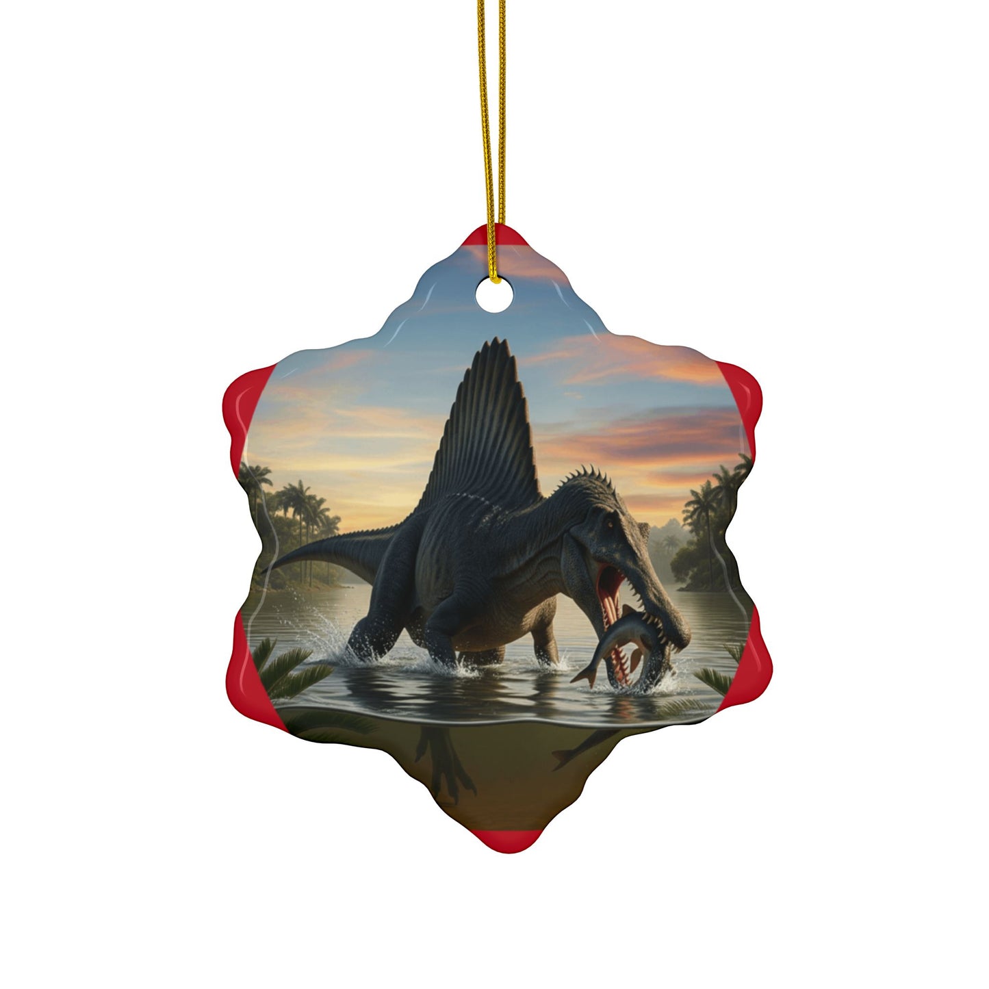 Spinosaurus Jurassic Era Dinosaur Ceramic Christmas Tree Ornaments, 2-Sided Keepsakes, Party Favors