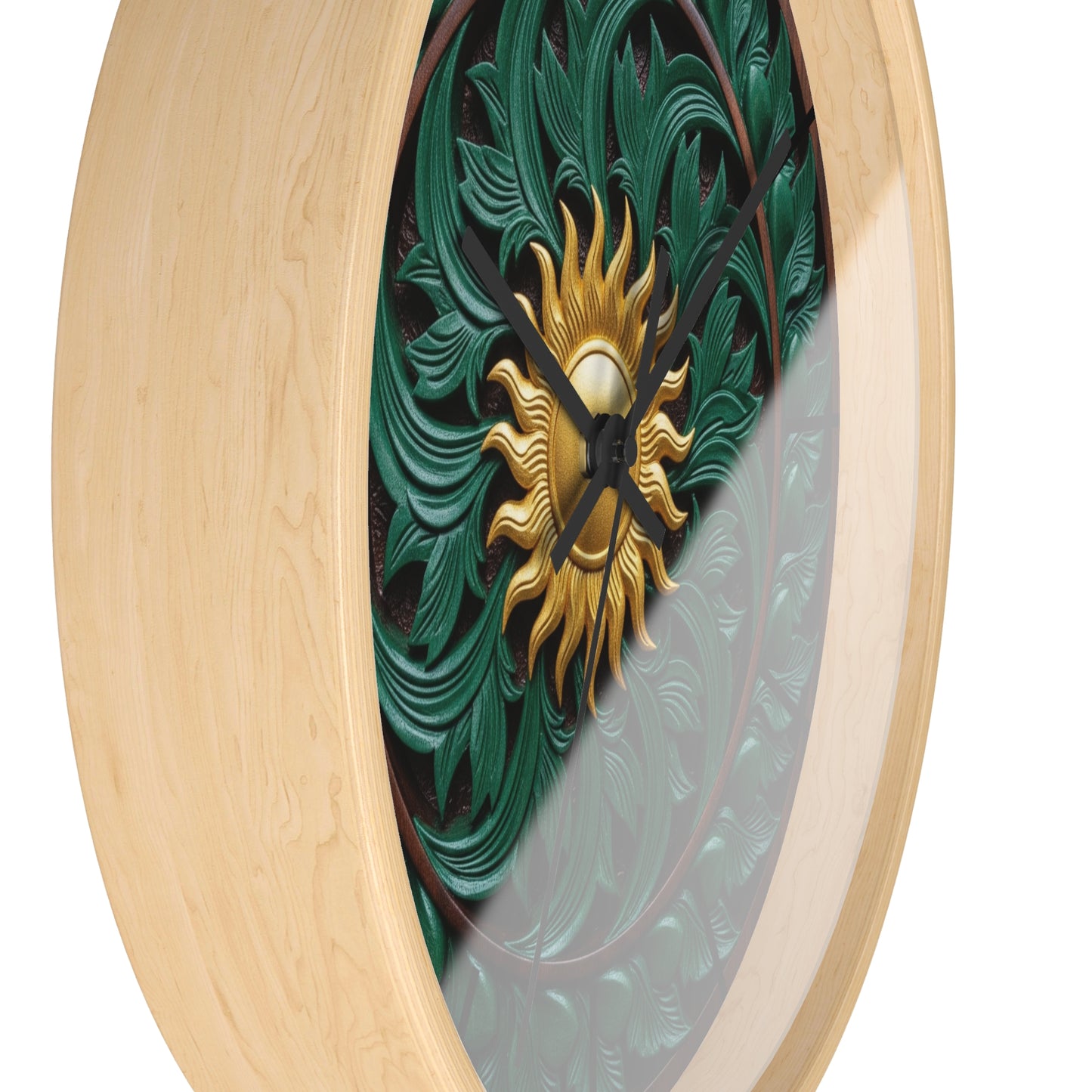 Nature-Inspired Wall Clock with Sun Motif, Home Decor, Eco-Friendly Gift, Artistic Timepiece, Greenery-Themed Clock