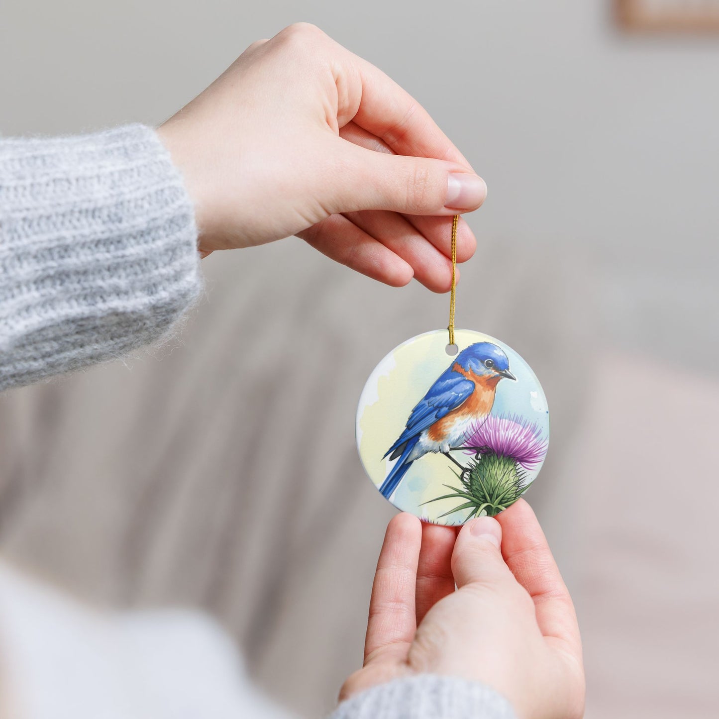 Ceramic Bird Ornament, Nature Decor, Gifts for Bird Lovers, Bluebird Christmas Ornament, Home & Garden Decoration, Seasonal Decor