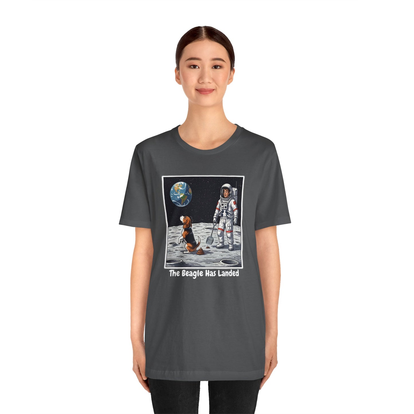 Funny Beagle Moon Landing Tee - "The Beagle Has Landed" Graphic, Pooper Scooping Astronaut Shirt, Unisex Casual T-Shirt, Cool Pet Gift