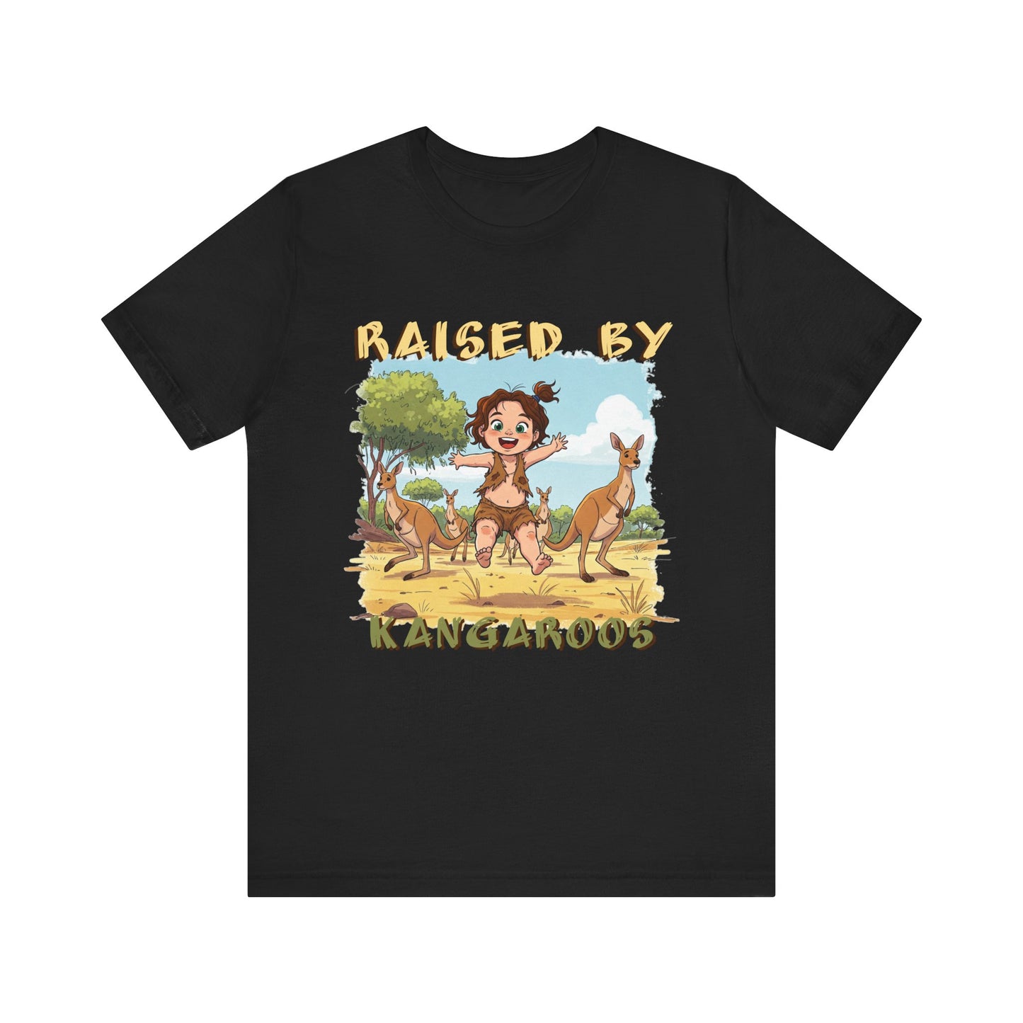 Cute, Funny Kangaroo Vibe Unisex Tee - "Raised by Kangaroos" (female character) - Australian Theme - Schmartypants
