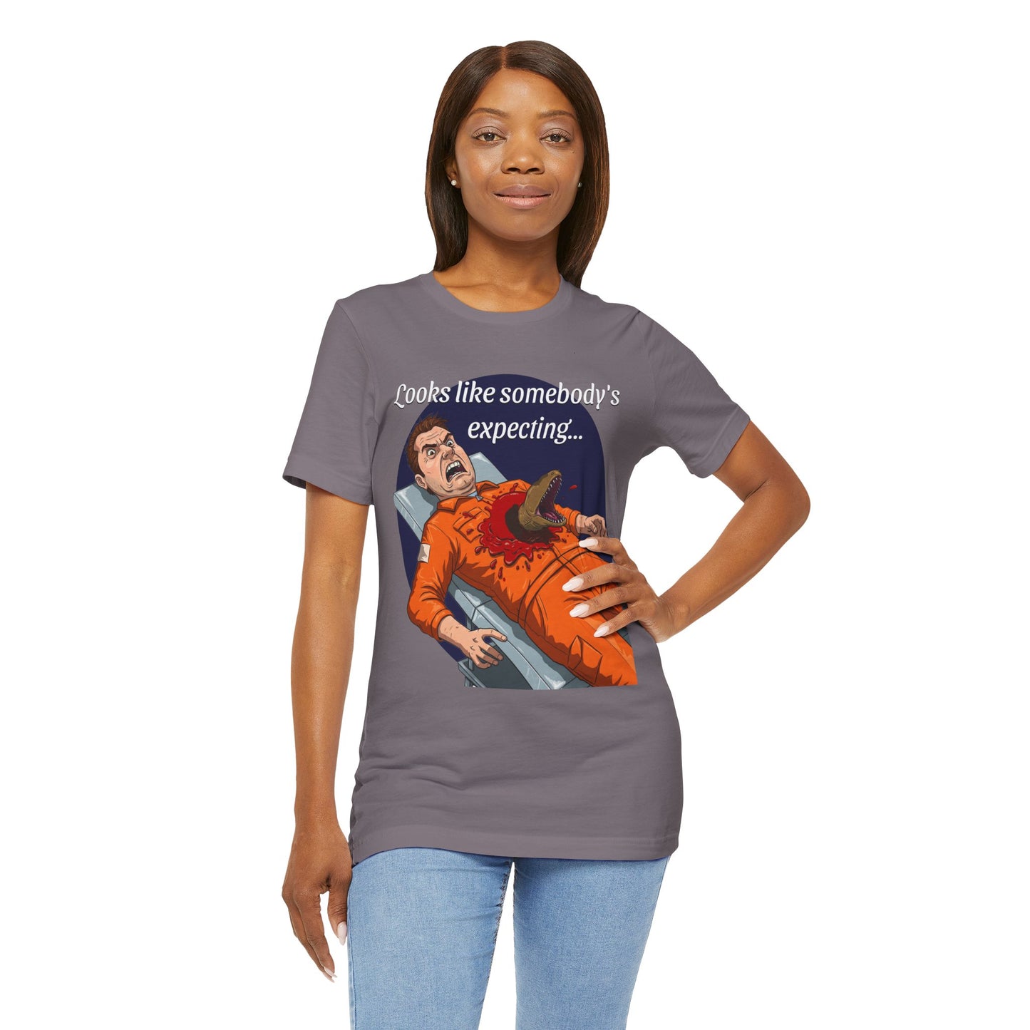 Maternity Tee for Sci-Fi Lovers, Funny Space Station Crew Member Giving Birth, Alien Movie Fan Shirt