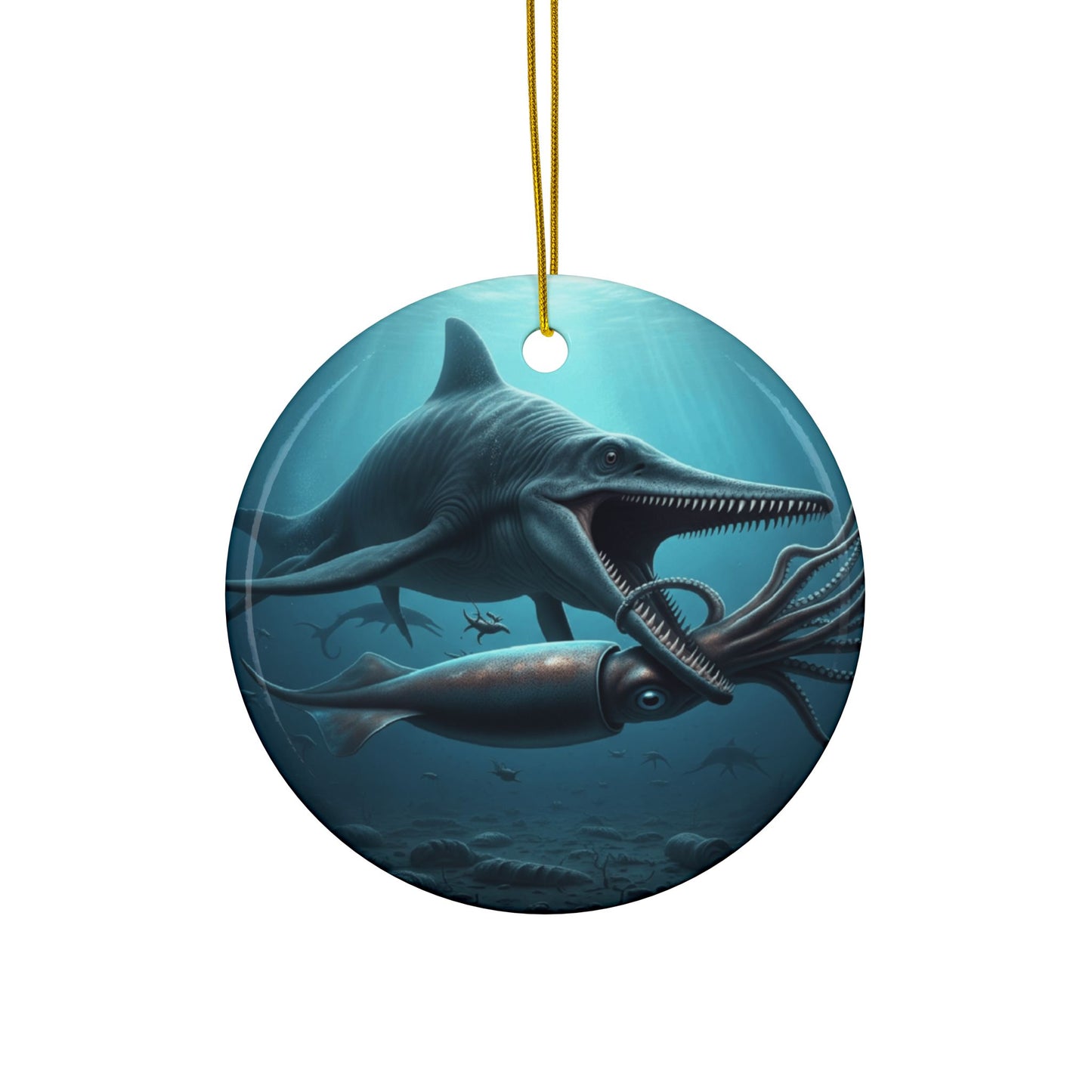 Ceramic Ornaments, Plesiosaurus Dinosaur Holiday Tree Decor, 2-Side Print, (1pc, 3pcs, 5pcs, 10pcs), Great Gift for Dino Lovers, Jurassic