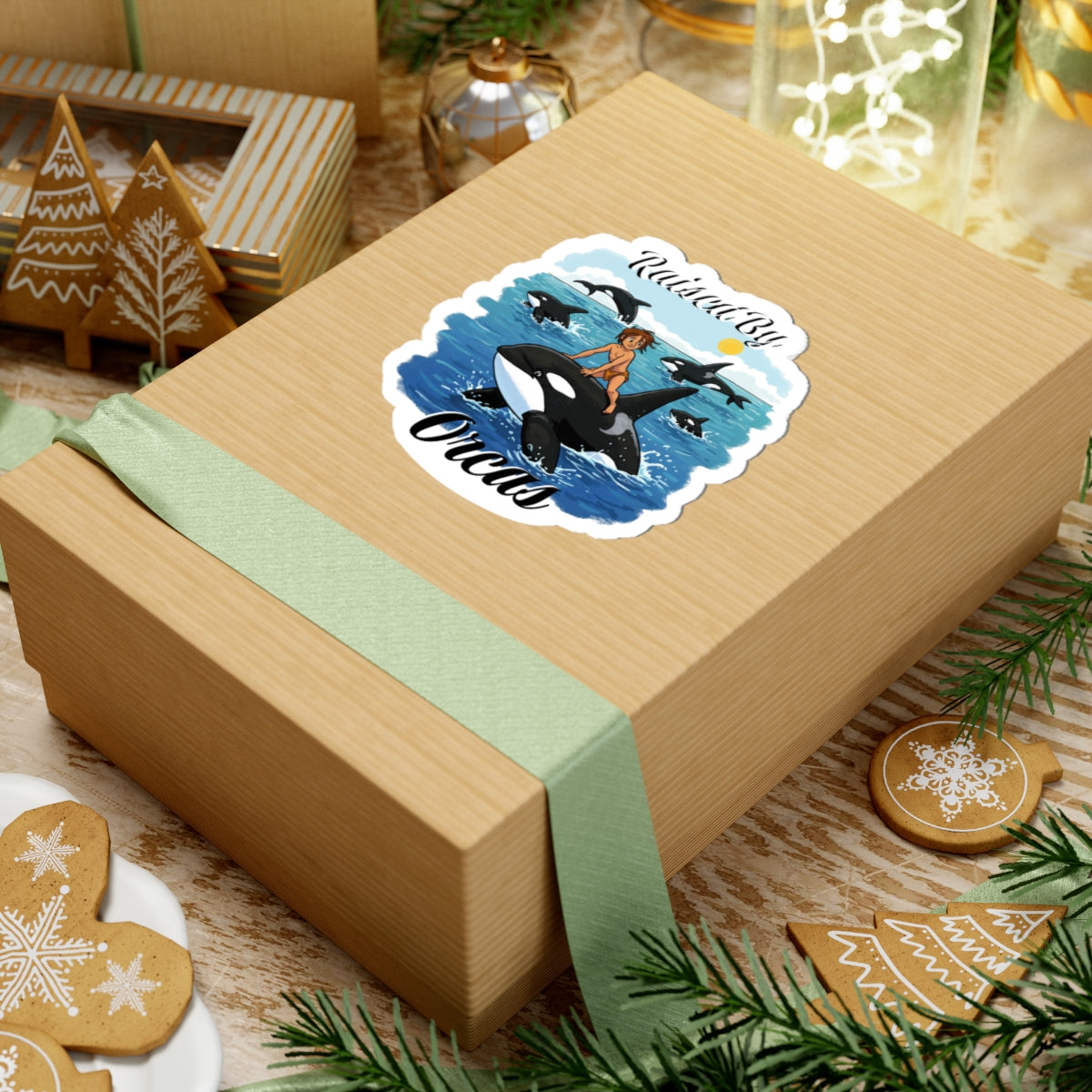 Orca Kiss-Cut Stickers | Funny 'Raised By Orcas' | Ocean Vibes, Fun Decor, Laptop Stickers, Whale Lovers, Children's Gifts