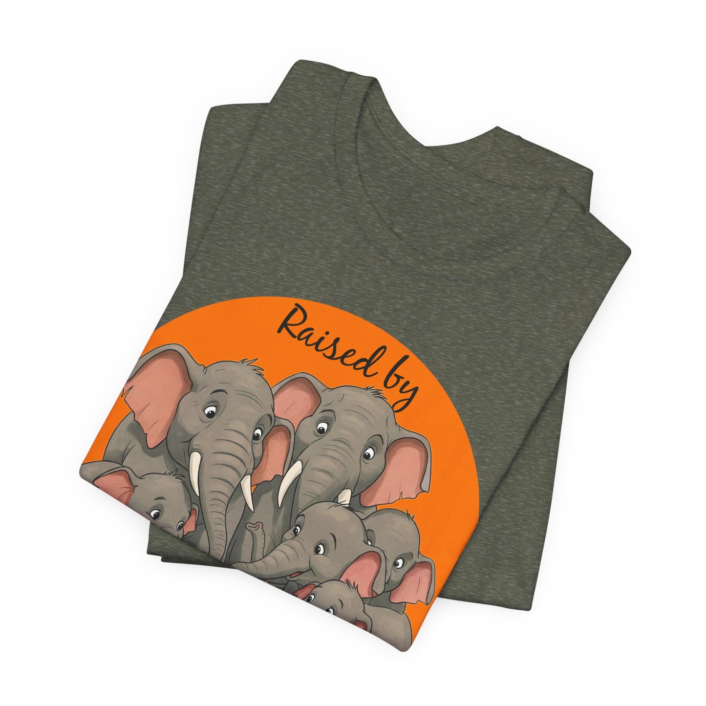 Elephant Lovers Tee - Funny 'Raised by Elephants' Unisex Jersey Short Sleeve Shirt - Wildlife and Nature Lovers Shirt (Male Character Version) - Schmartypants