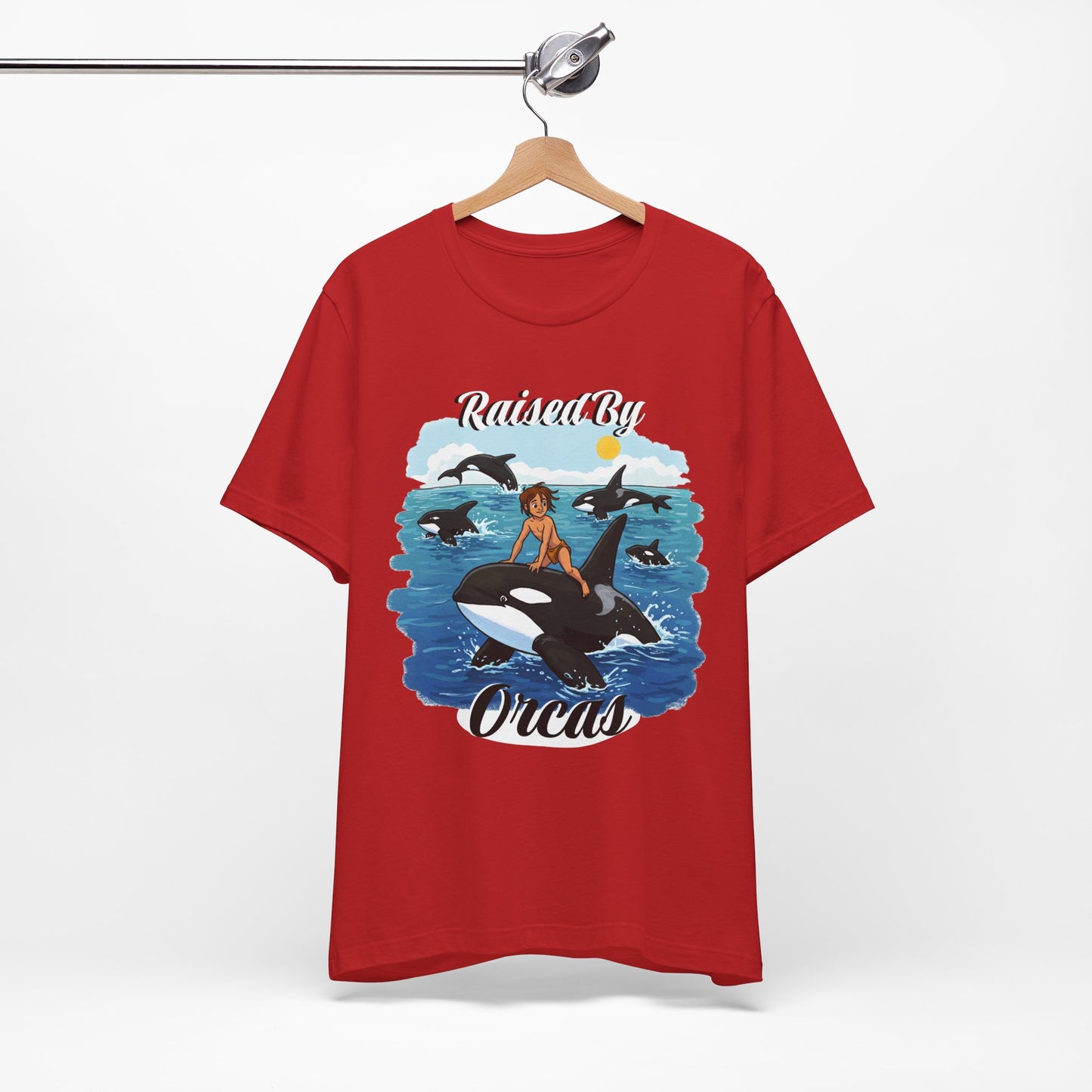 Funny 'Raised by Orca's' Tee - Perfect for Ocean Lovers, Beach Days, Summer Vacations, Gift for Marine Life Enthusiasts, Cute Animal Shirt