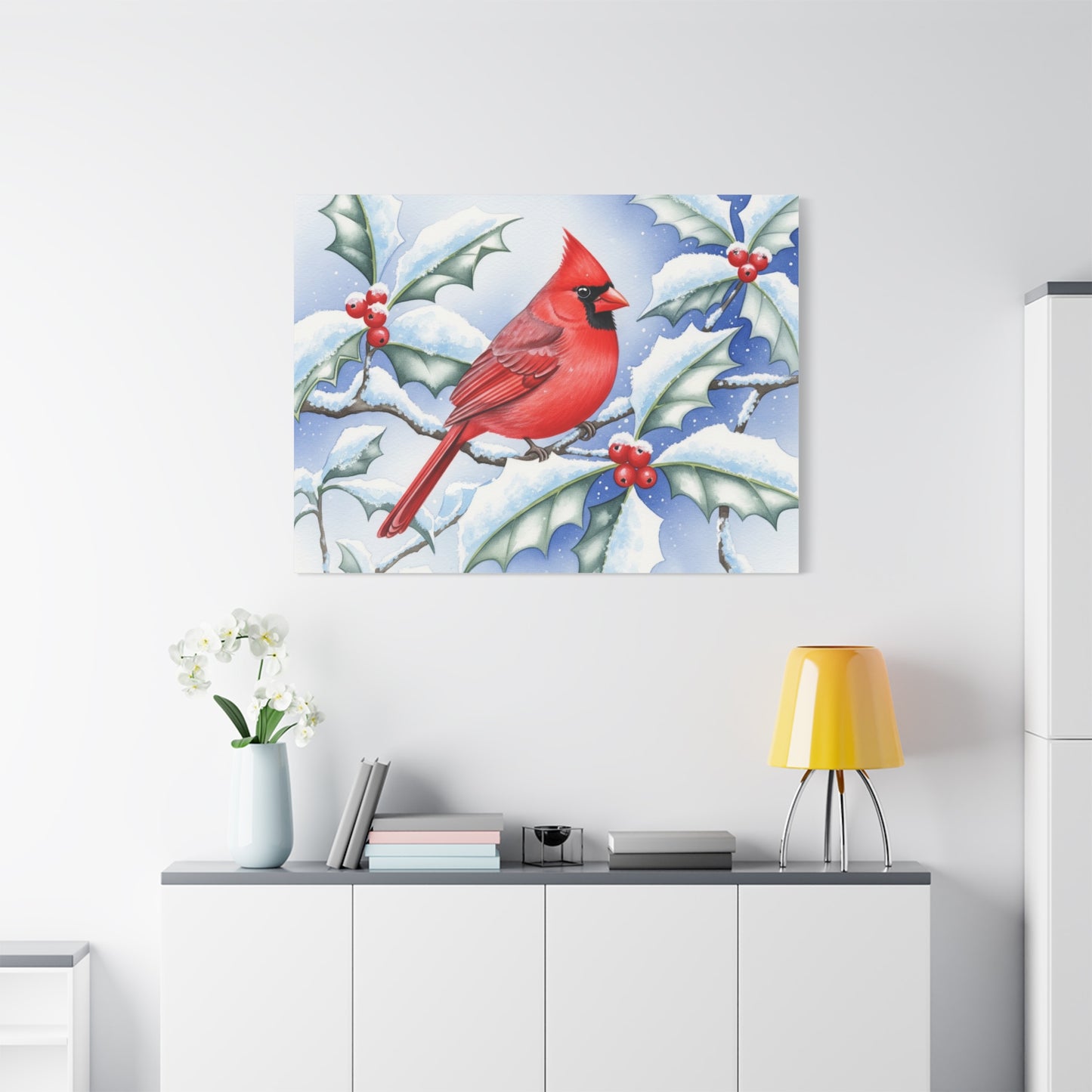 Winter Cardinal Canvas Art Print, Holiday Home Decor, Red Bird Wall Art, Christmas Decoration, Nature Artwork