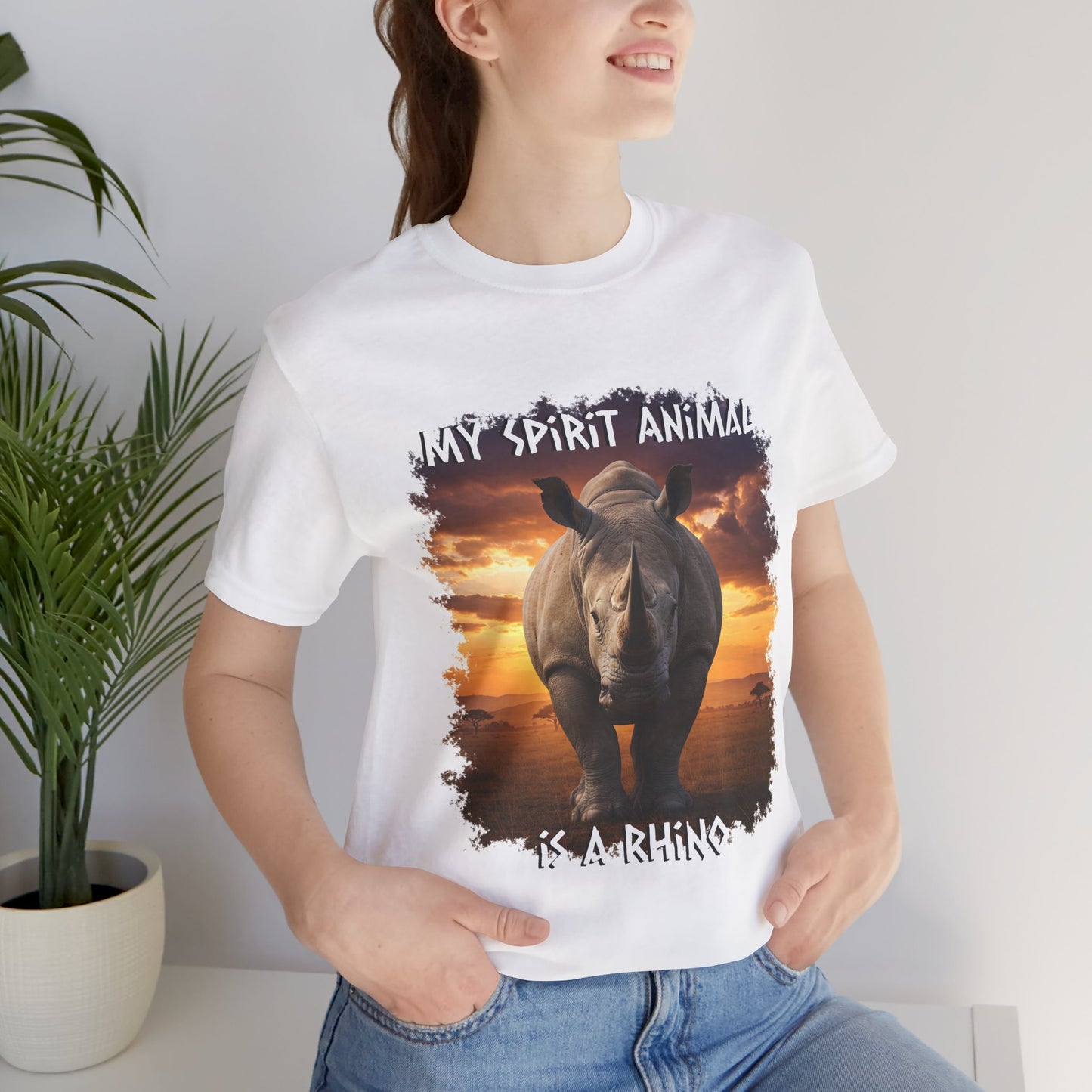 Rhino Spirit Animal Tee, Charging Rhinoceros Shirt for Nature Lovers, Zoo Outings, Safaris, Unisex Jersey Short Sleeve Tee