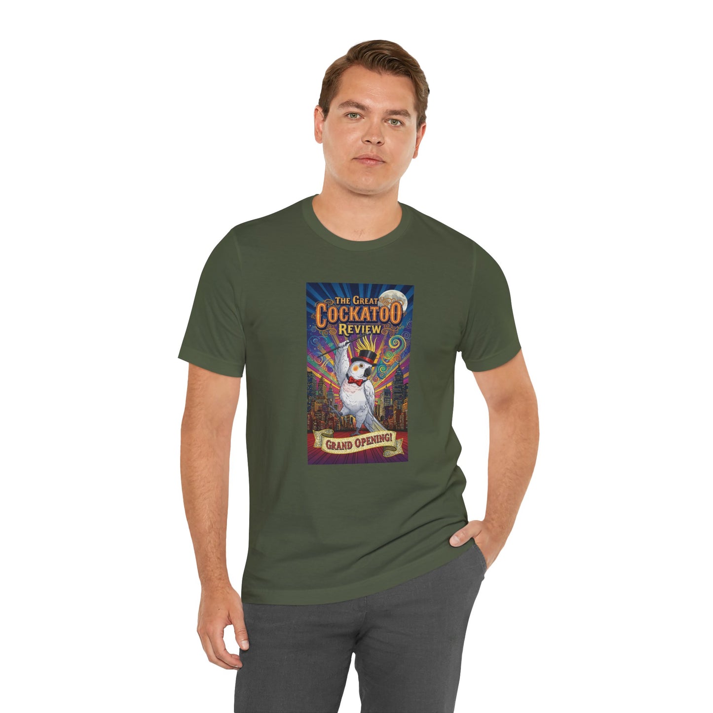 Grand Opening Cockatoo Review Tee - Funny Bird Graphic T-Shirt, Unique Gift for Cockatoo Owners, Casual Wear, Animal Lover Shirt
