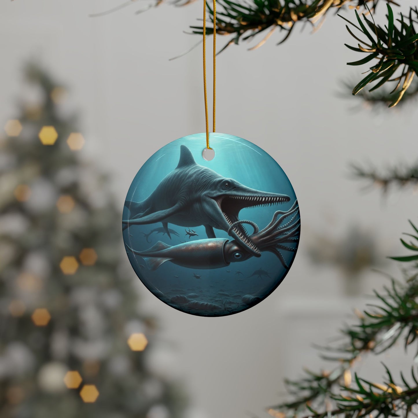 Ceramic Ornaments, Plesiosaurus Dinosaur Holiday Tree Decor, 2-Side Print, (1pc, 3pcs, 5pcs, 10pcs), Great Gift for Dino Lovers, Jurassic