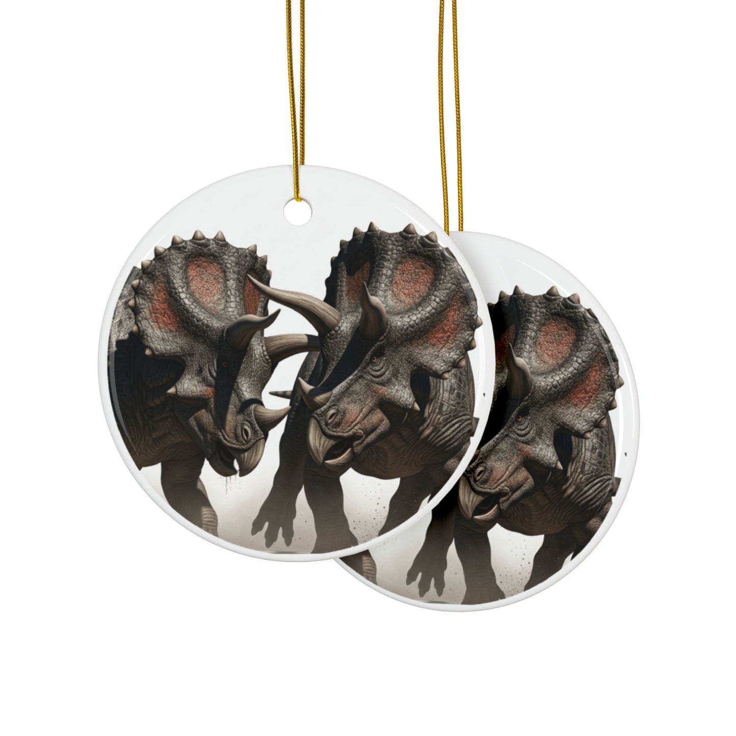 Triceratops Ceramic Jurassic Era Dinosaur Christmas Tree Ornaments - Jurassic Era Keepsakes, Collectibles, Party Favors