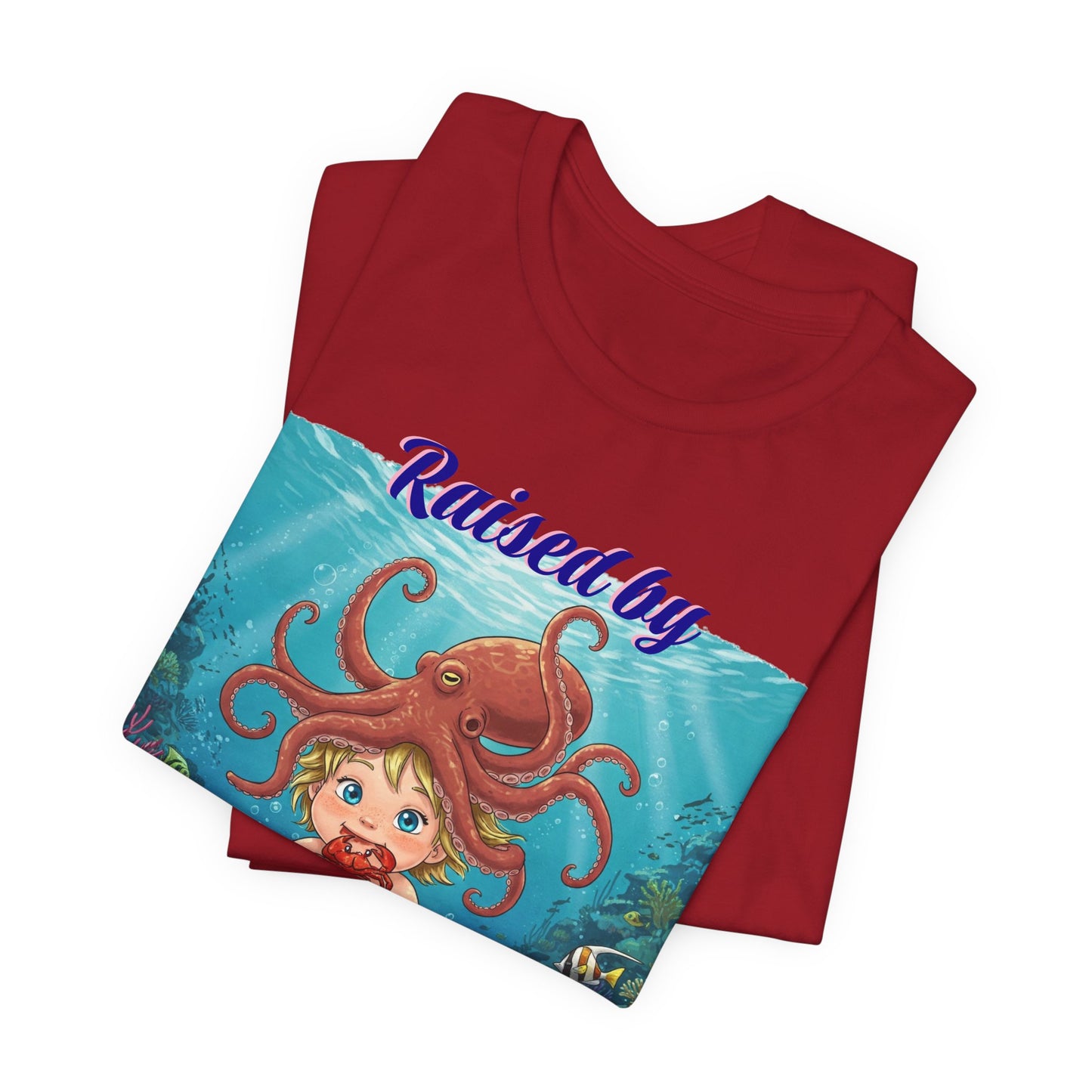 'Raised by Octopuses' Funny Octopus Themed Unisex Tee, Perfect for Ocean Lovers, Birthday Gift, Casual Wear, Summer Outing, Nautical Themed Apparel