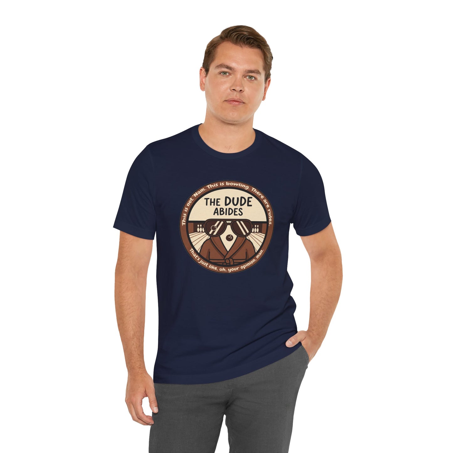 The Dude Abides Tee, Unisex T-Shirt for Movie Lovers, Gift for The Big Lebowski Fans, Casual Wear, Retro Vibe Bowling Tee