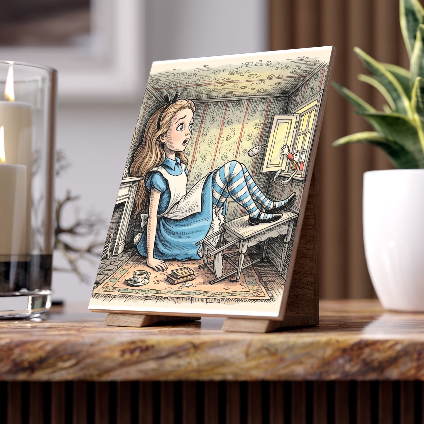 Whimsical Alice in Wonderland Ceramic Photo Tile, Home Decor, Unique Gift, Nursery Wall Art, Fantasy Art
