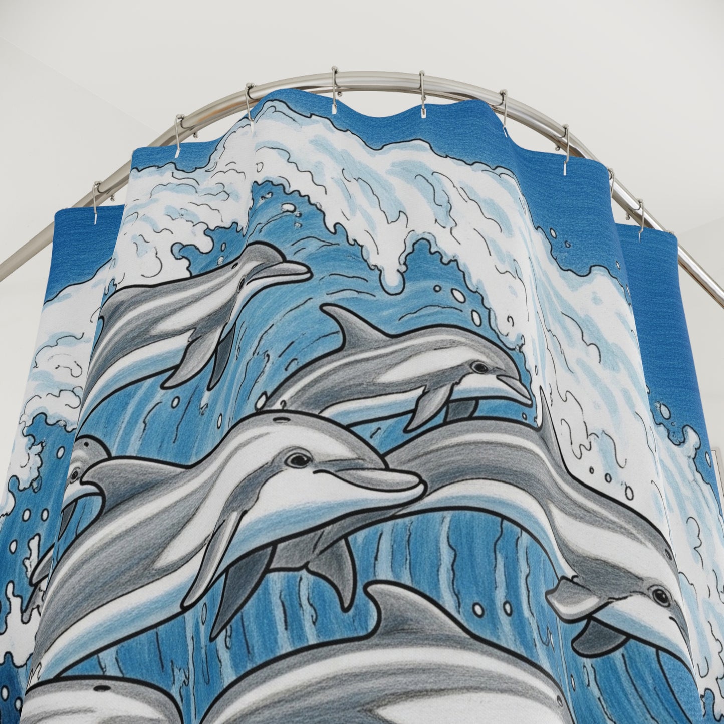 Dolphin Wave Shower Curtain, Ocean Bathroom Decor, Nautical Theme, Beach House Accessory, Gift for Marine Lovers